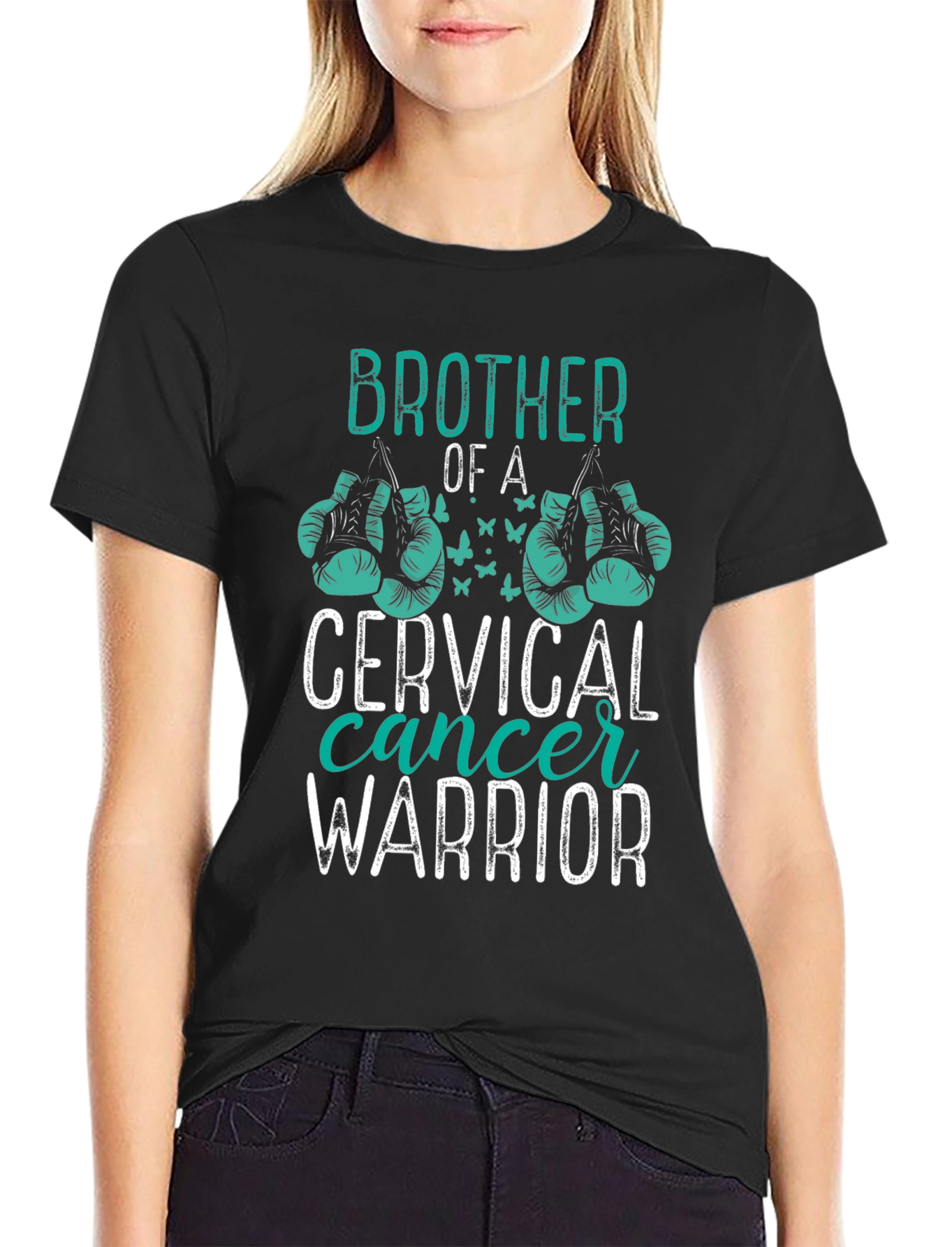 Black Brother of a Cervical Cancer Warrior T-Shirt view 2