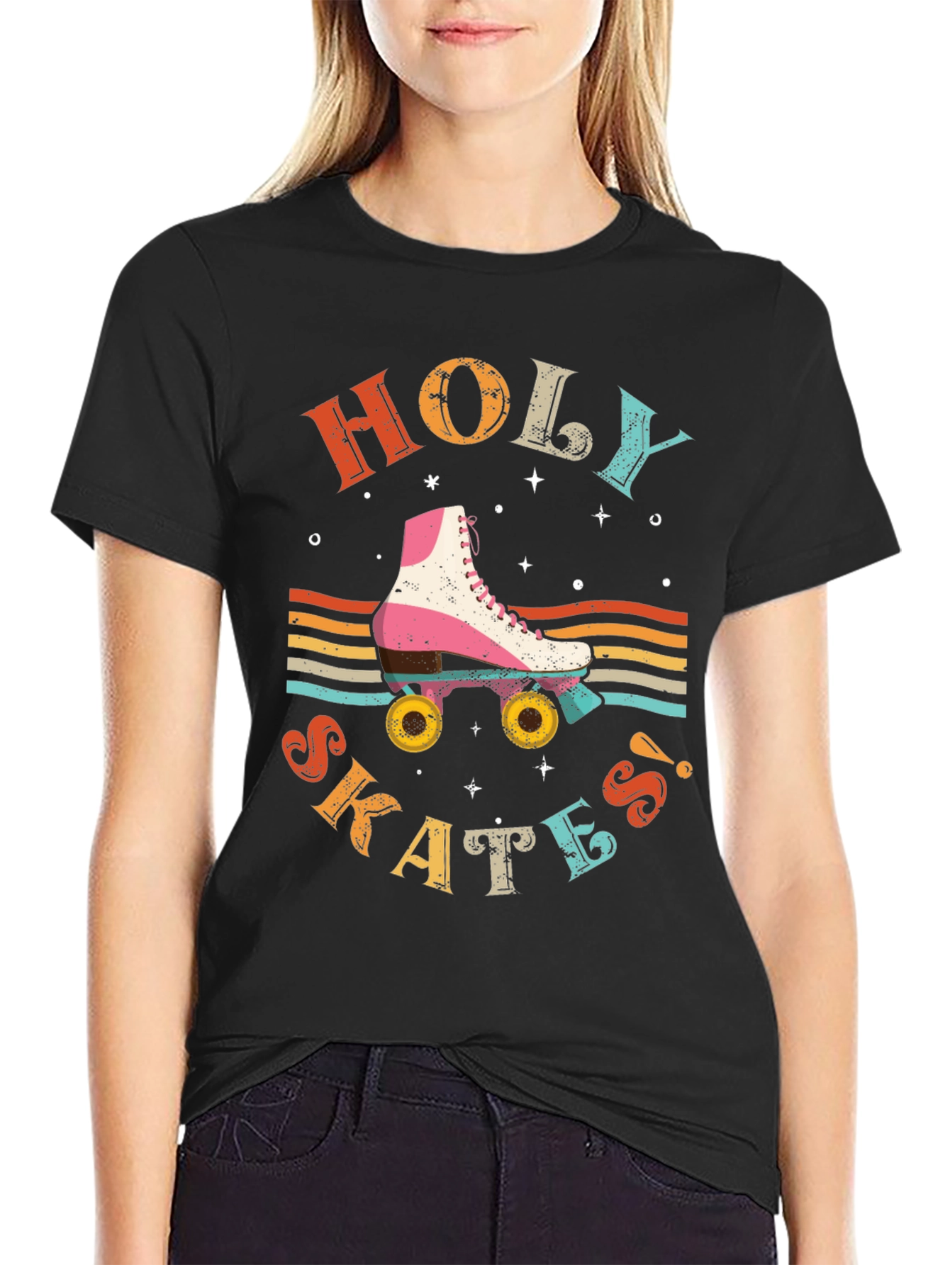 Black Retro Holy Skates Graphic T-Shirt view 2