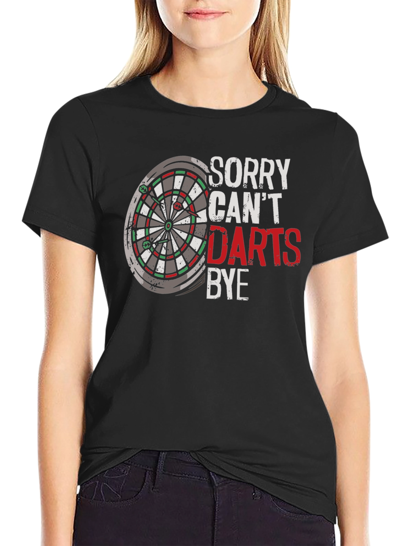 Black Sorry Can't Darts Bye Black T-Shirt view 2