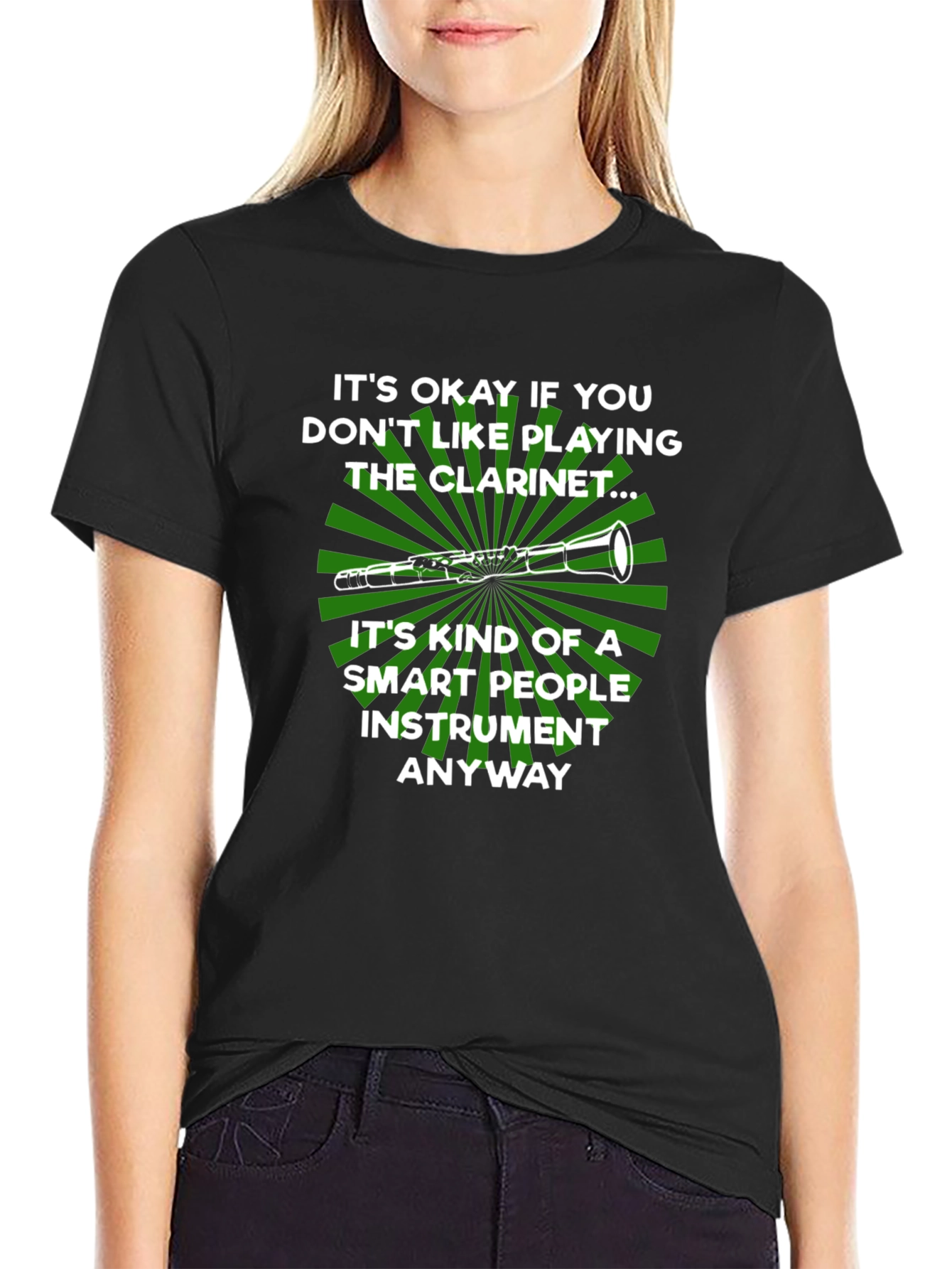 Black Funny Clarinet Player T-Shirt: Smart People Instrument view 2