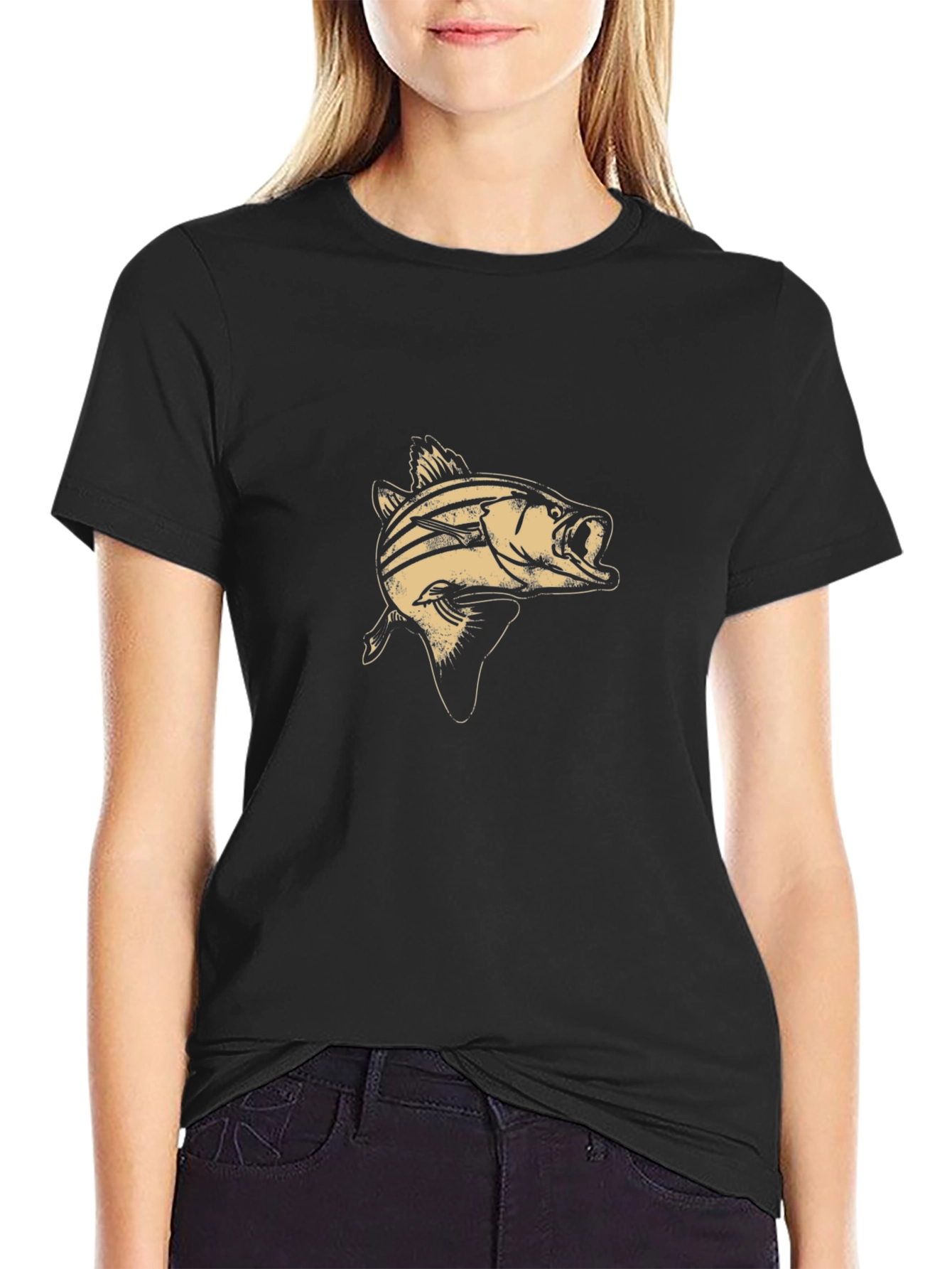 Black Men's Black Graphic T-Shirt - Fish Design view 2
