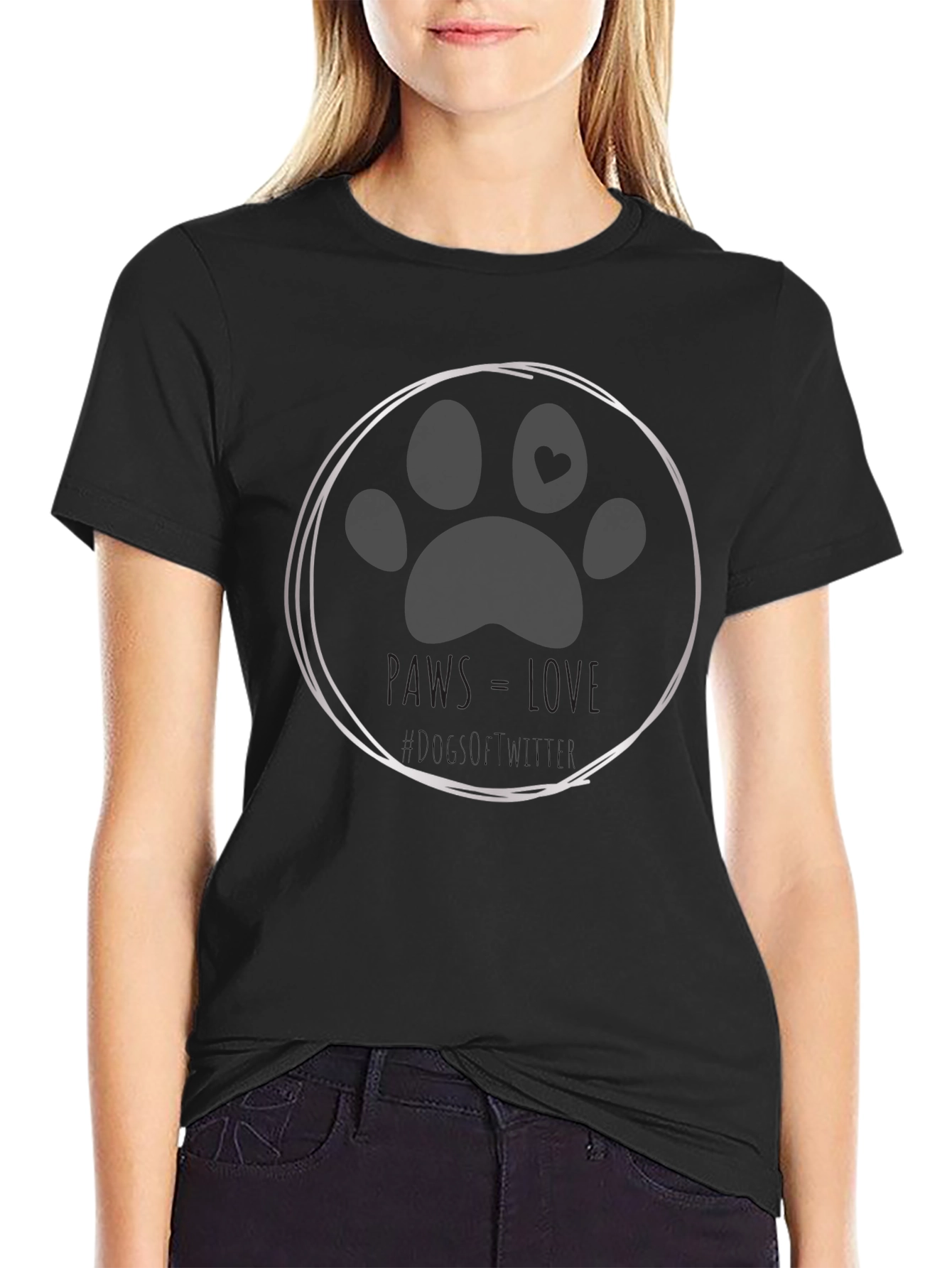 Black Paws Love Dog T-Shirt - Soft Cotton Tee view 2