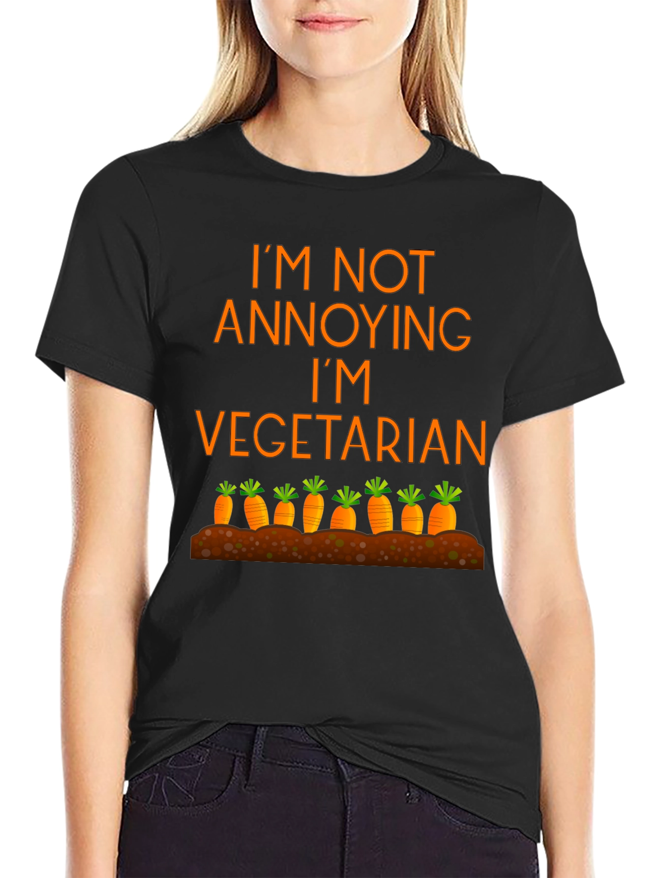 Black Vegetarian Graphic Tee - Funny Carrot Design view 2