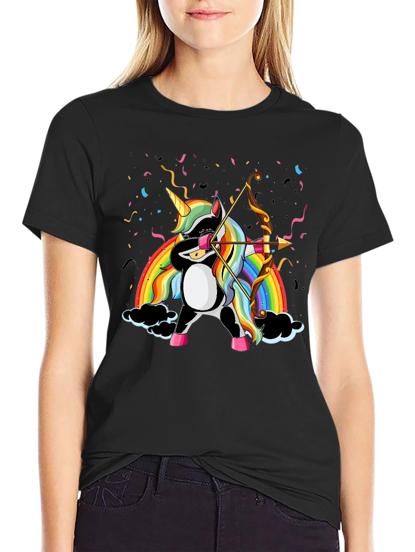 Black Unicorn Archer T-Shirt - Rainbow Magic view 2