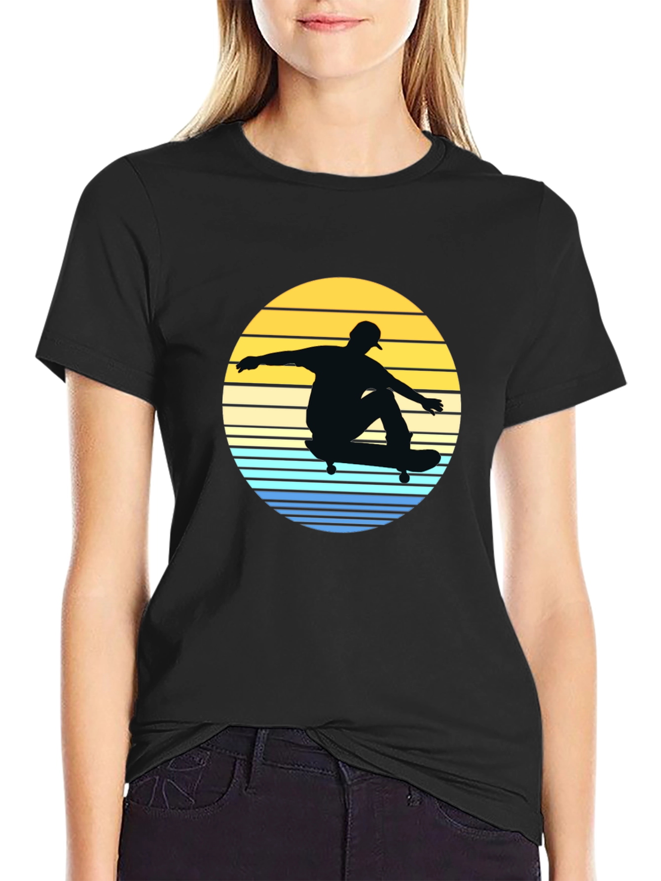 Black Skateboard Sunset Graphic Tee view 2
