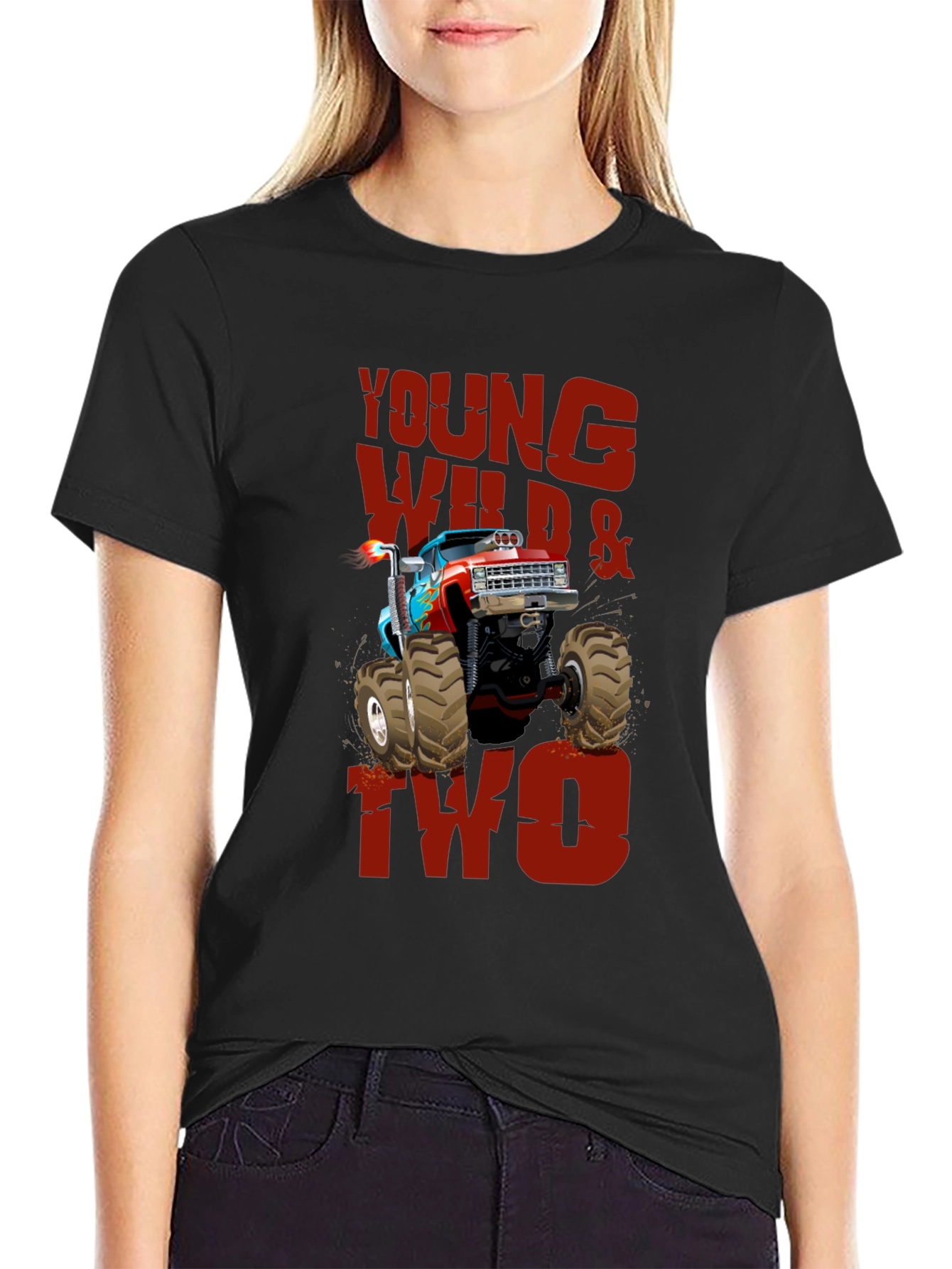 Black Young Wild & Two Monster Truck Tee view 2