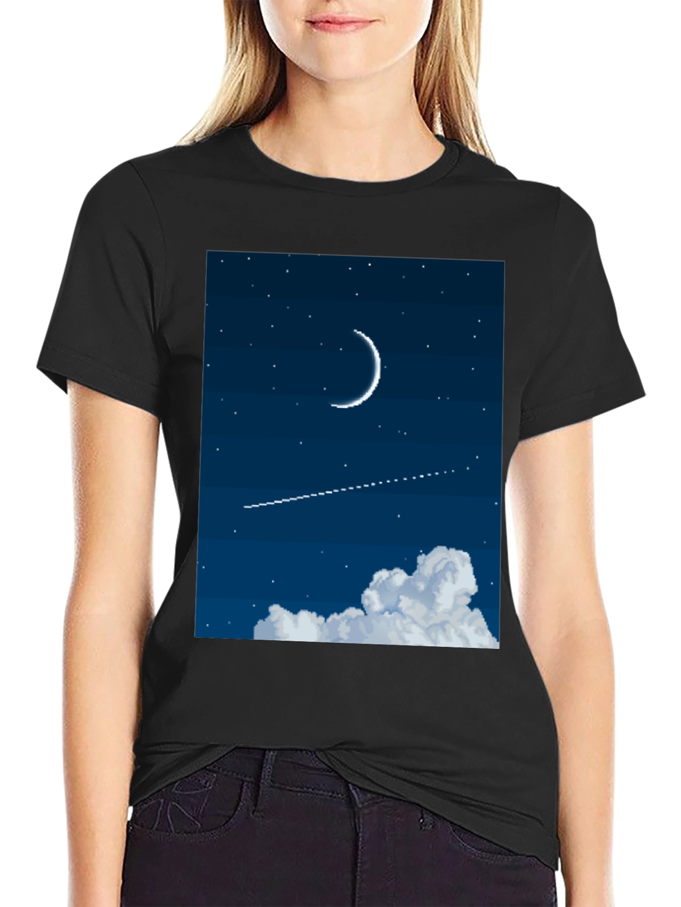Black Pixel Moon Night Sky Black Tee view 2