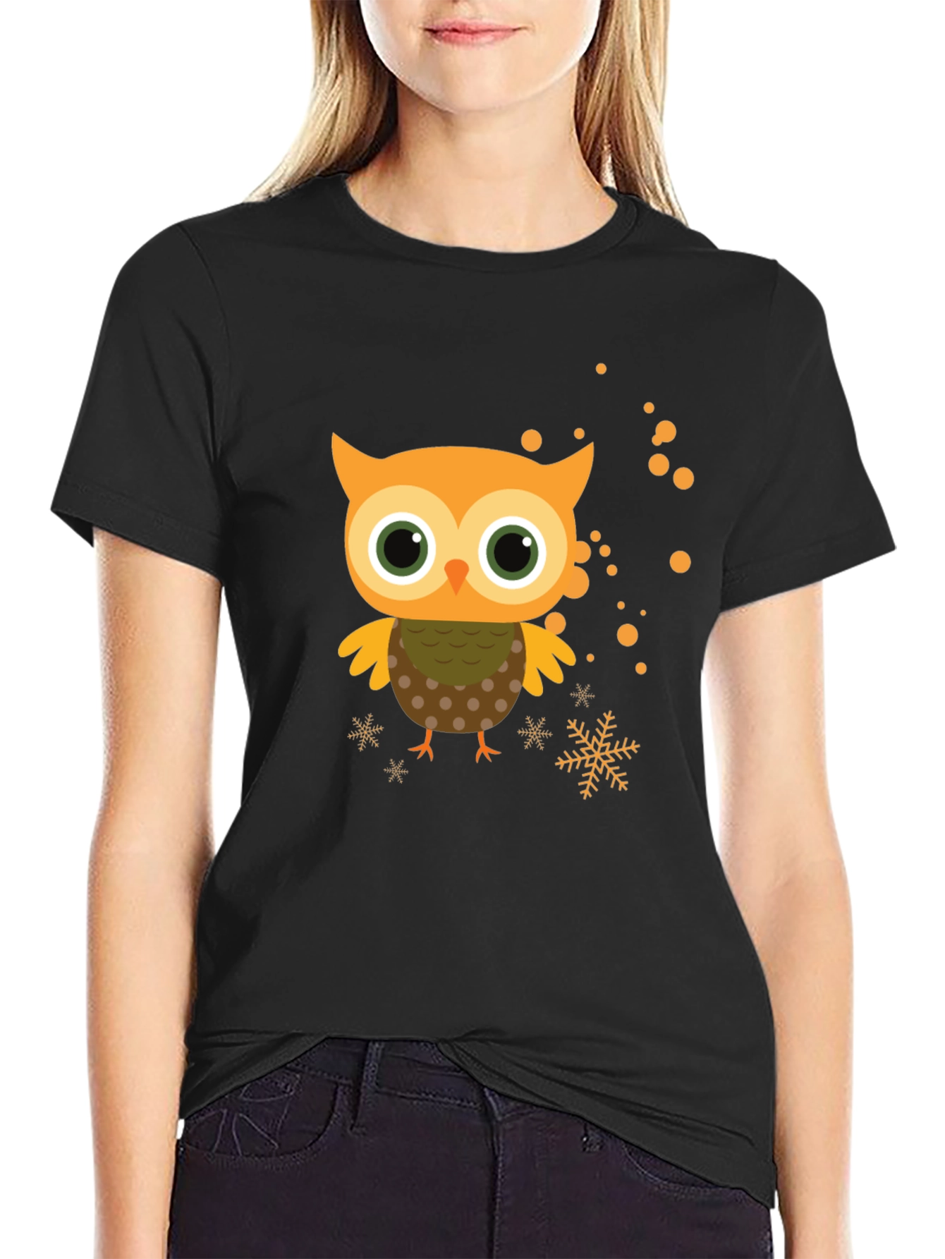 Black Cute Owl Graphic Tee - Black Short Sleeve Shirt view 2