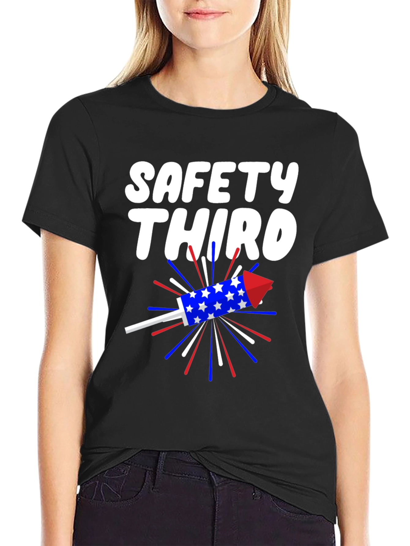 Black Safety Third T-Shirt Patriotic Rocket Tee view 2