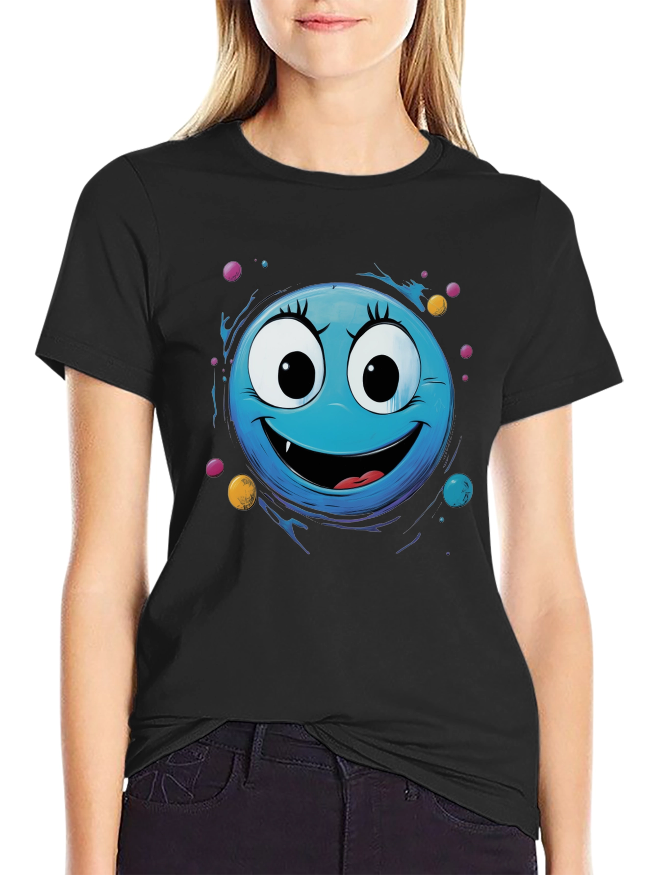 Black Blue Monster Face Graphic Tee view 2
