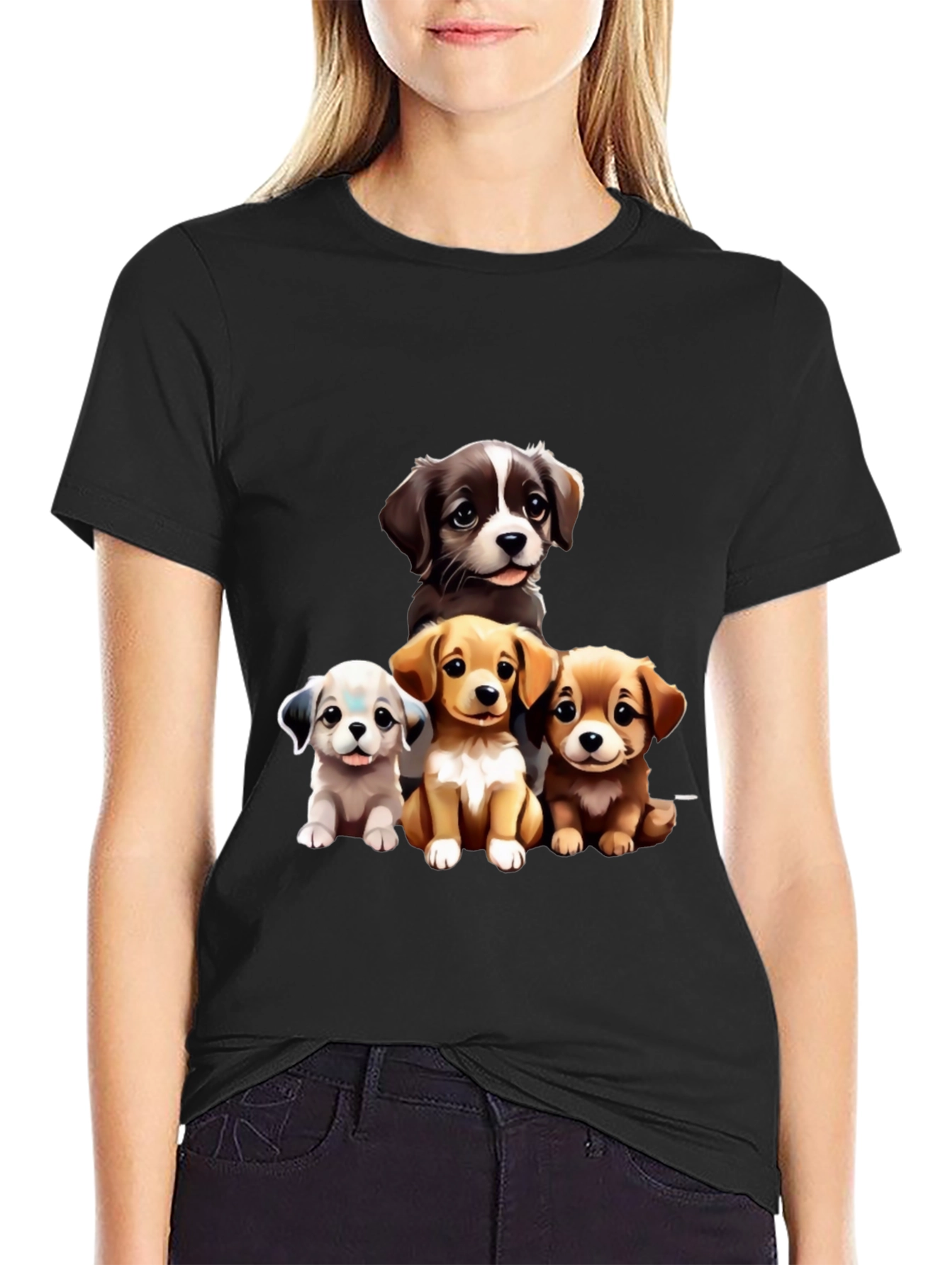 Black Puppy Pals Graphic Tee - Cute Dog Lover Shirt view 2