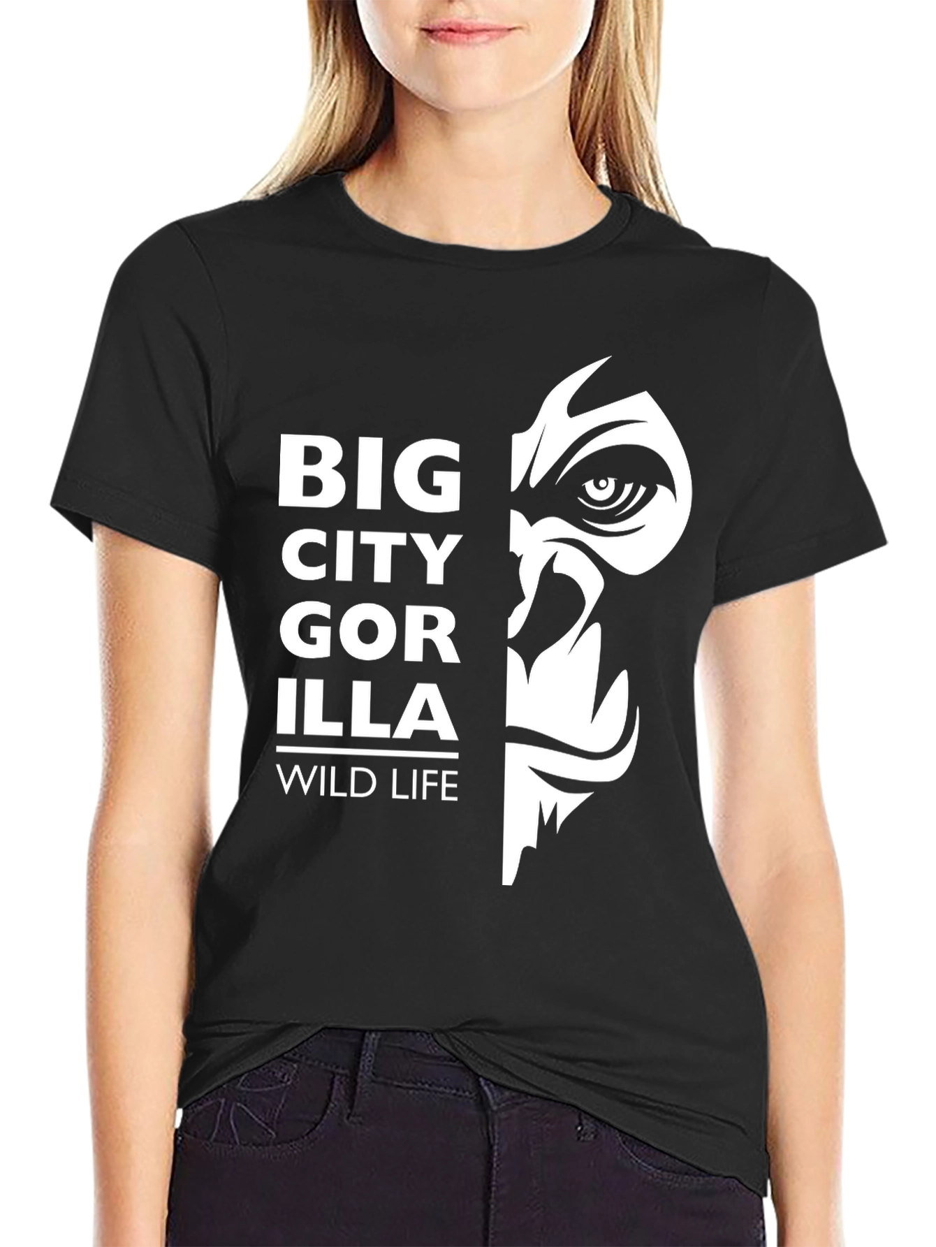 Black Big City Gorilla Wildlife T-Shirt - Black view 2