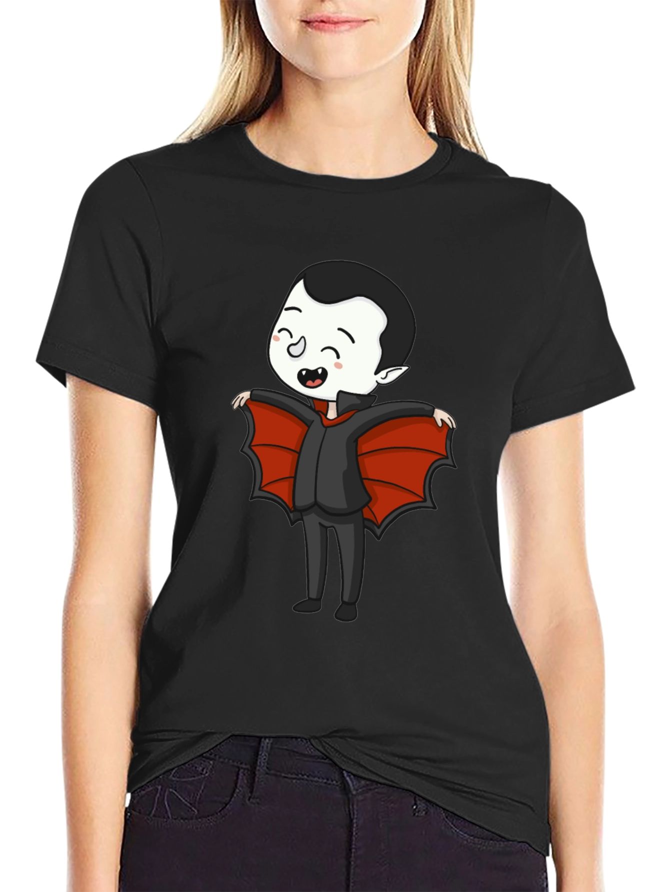 Black Cute Cartoon Vampire T-Shirt view 2