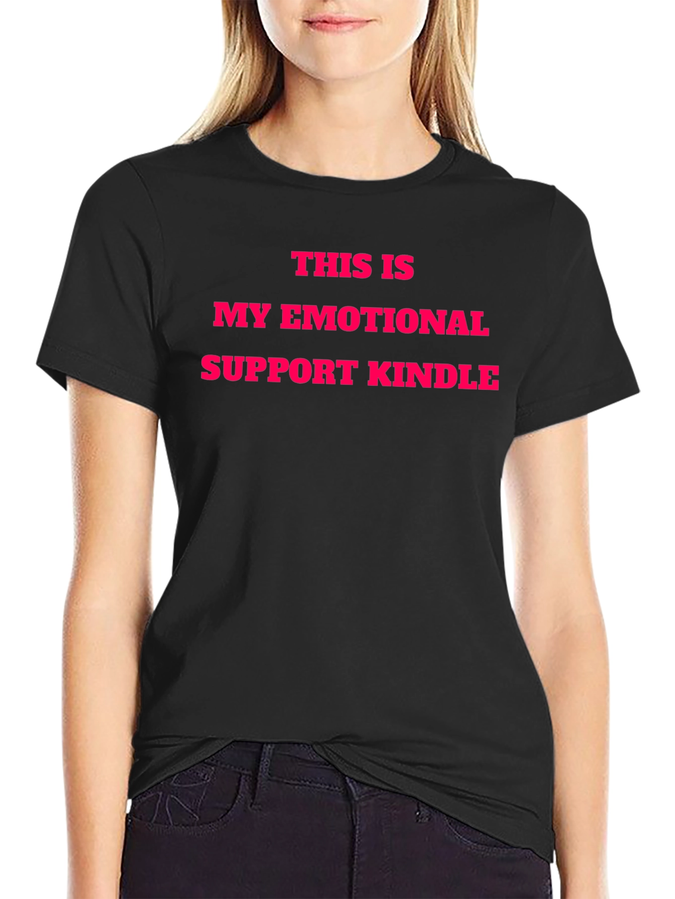 Black Emotional Support Kindle T-Shirt view 2
