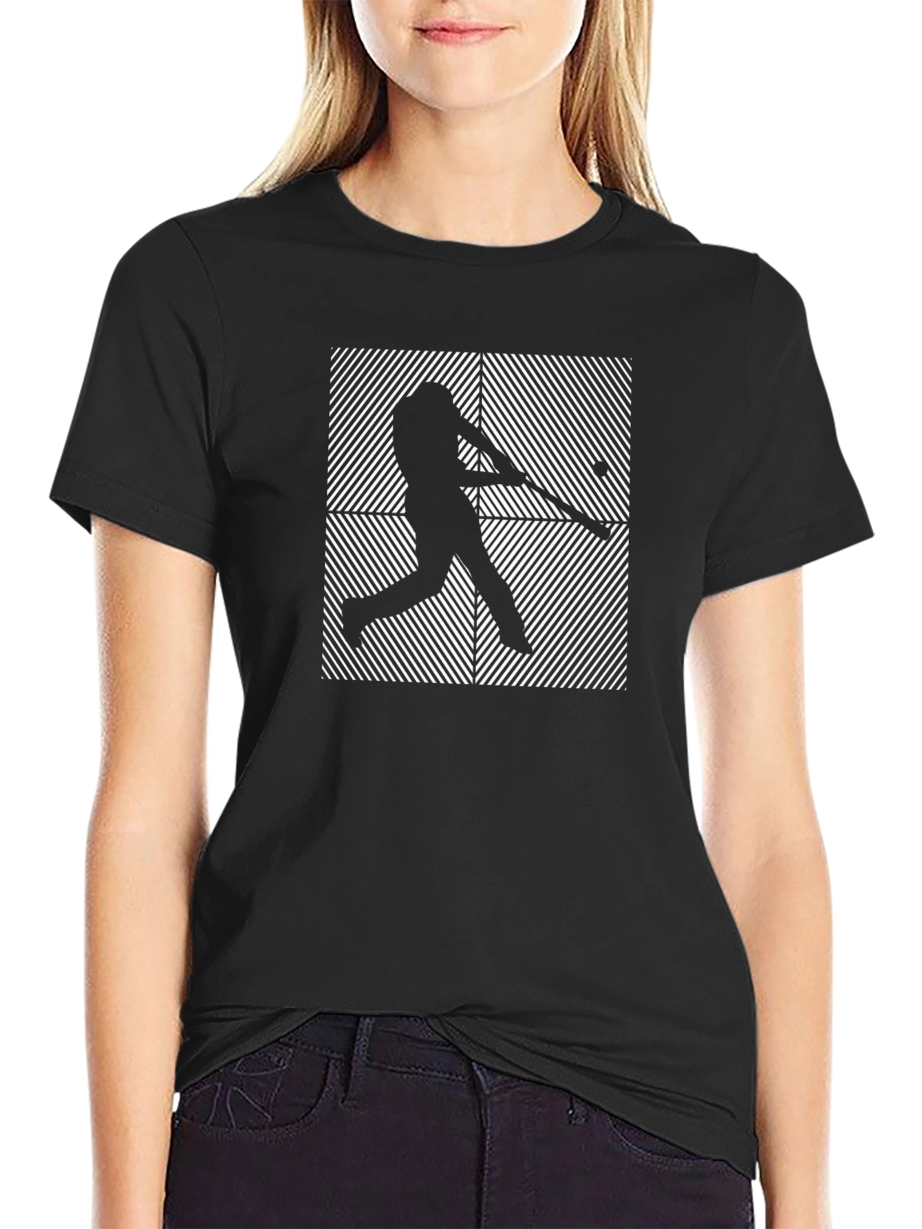 Black Baseball Player Graphic Print T-Shirt - Black view 2