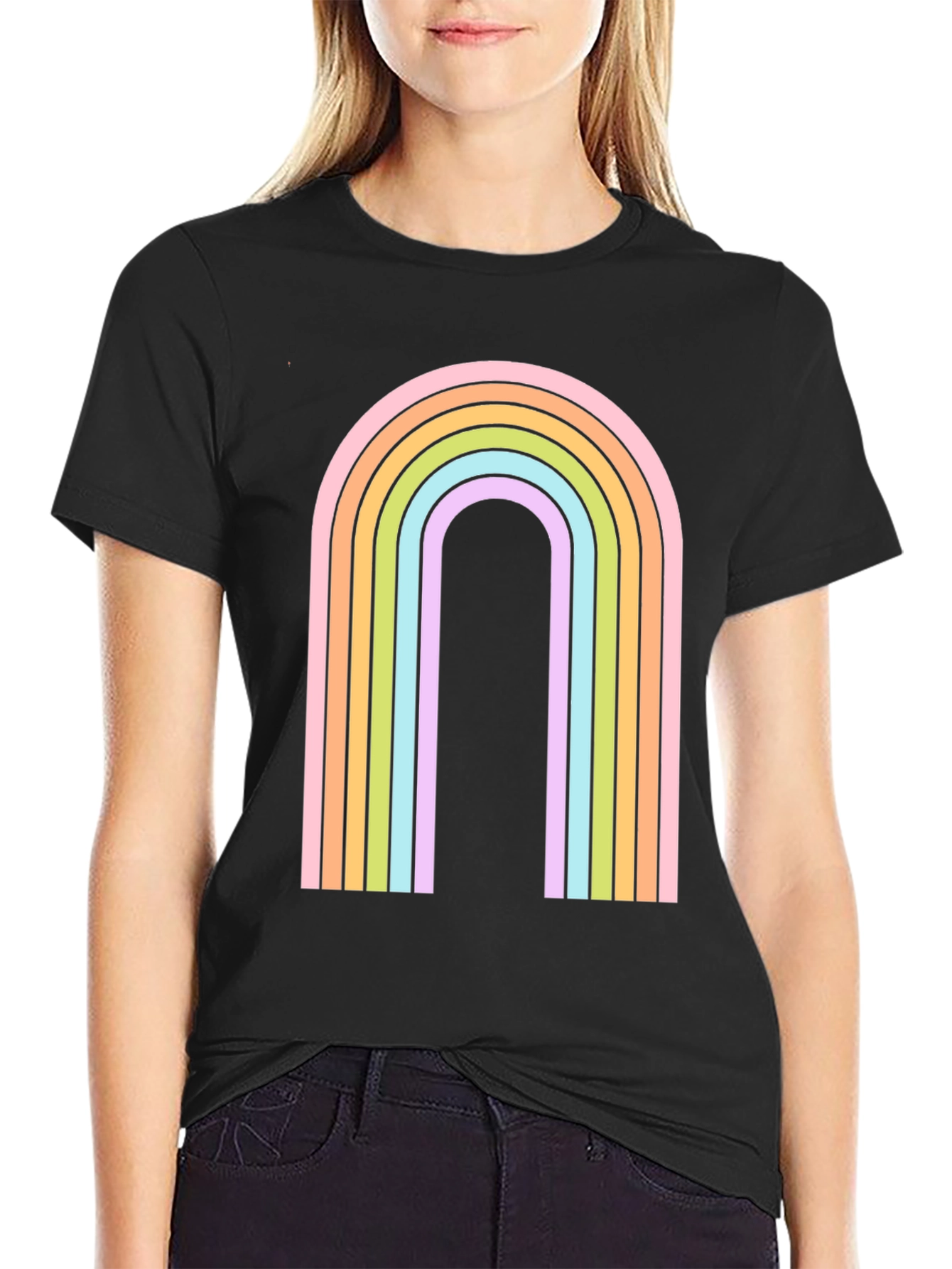 Black Retro Rainbow Arch Graphic Tee - Black view 2