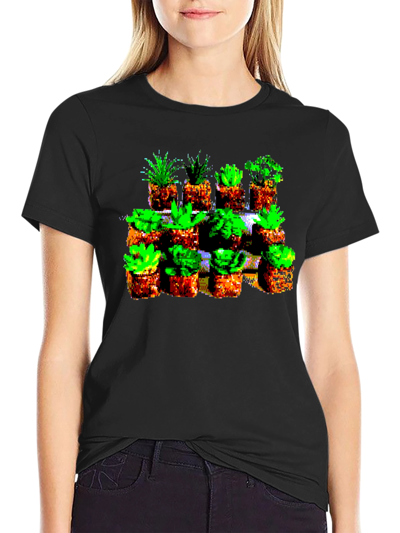 Black Pixelated Plant Lover Tee - Retro 8-Bit Style view 2