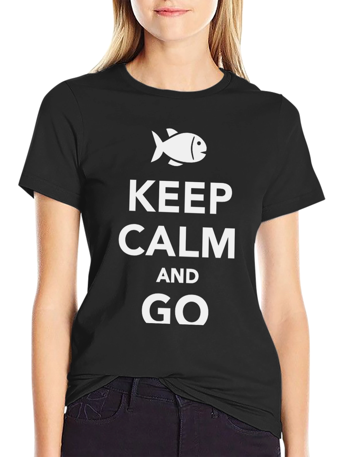 Black Keep Calm and Go Fishing Black T-Shirt view 2
