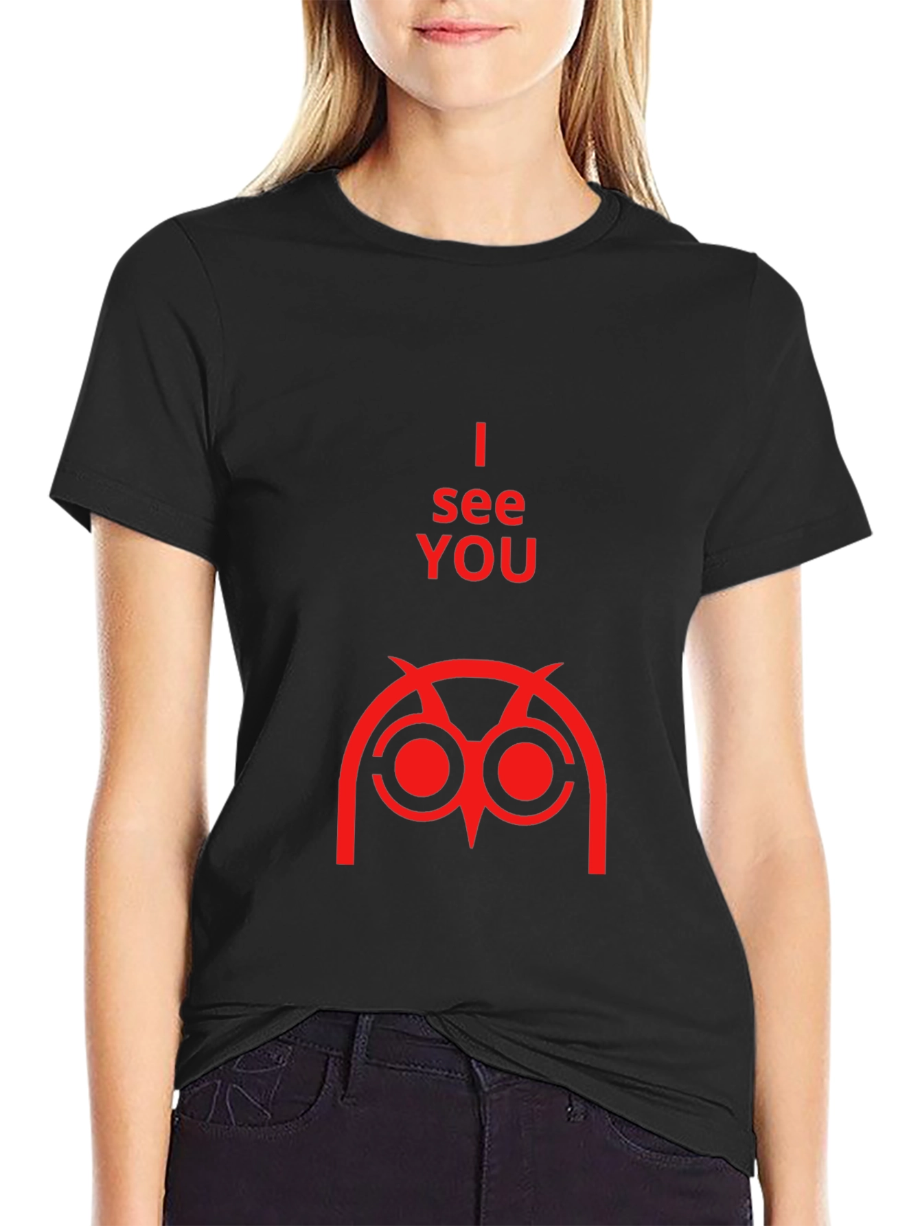 Black I See You Owl Graphic Tee - Black Short Sleeve view 2