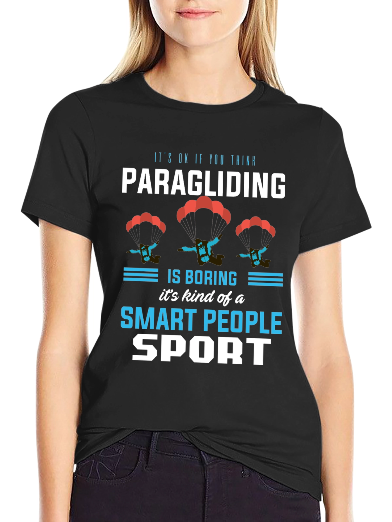 Black Paragliding Smart People Sport T-Shirt view 2