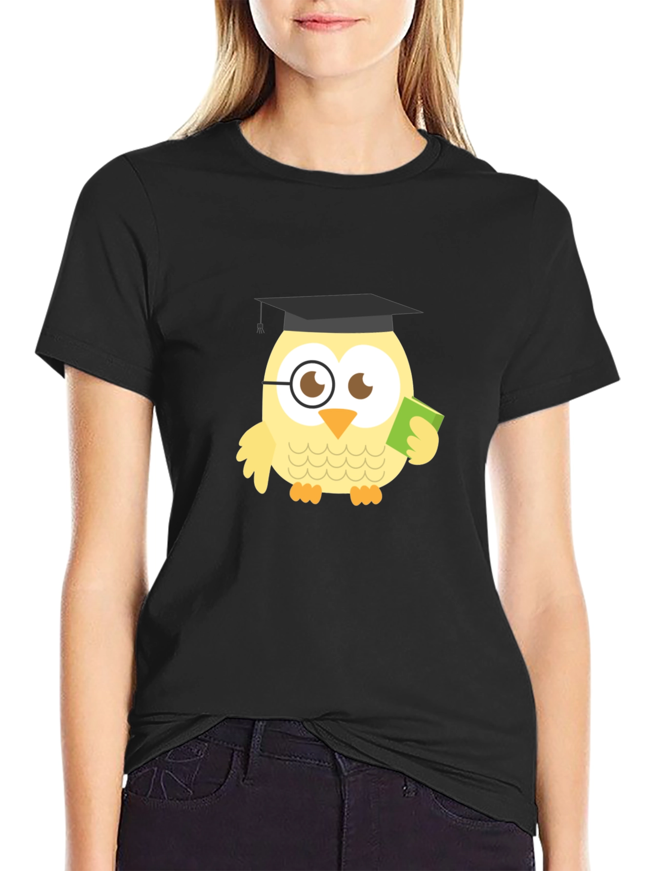 Black Funny Owl Grad Black T-Shirt view 2