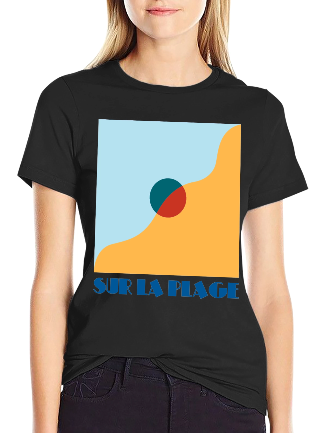 Black Sur La Plage Graphic Tee - Black Cotton T-Shirt view 2