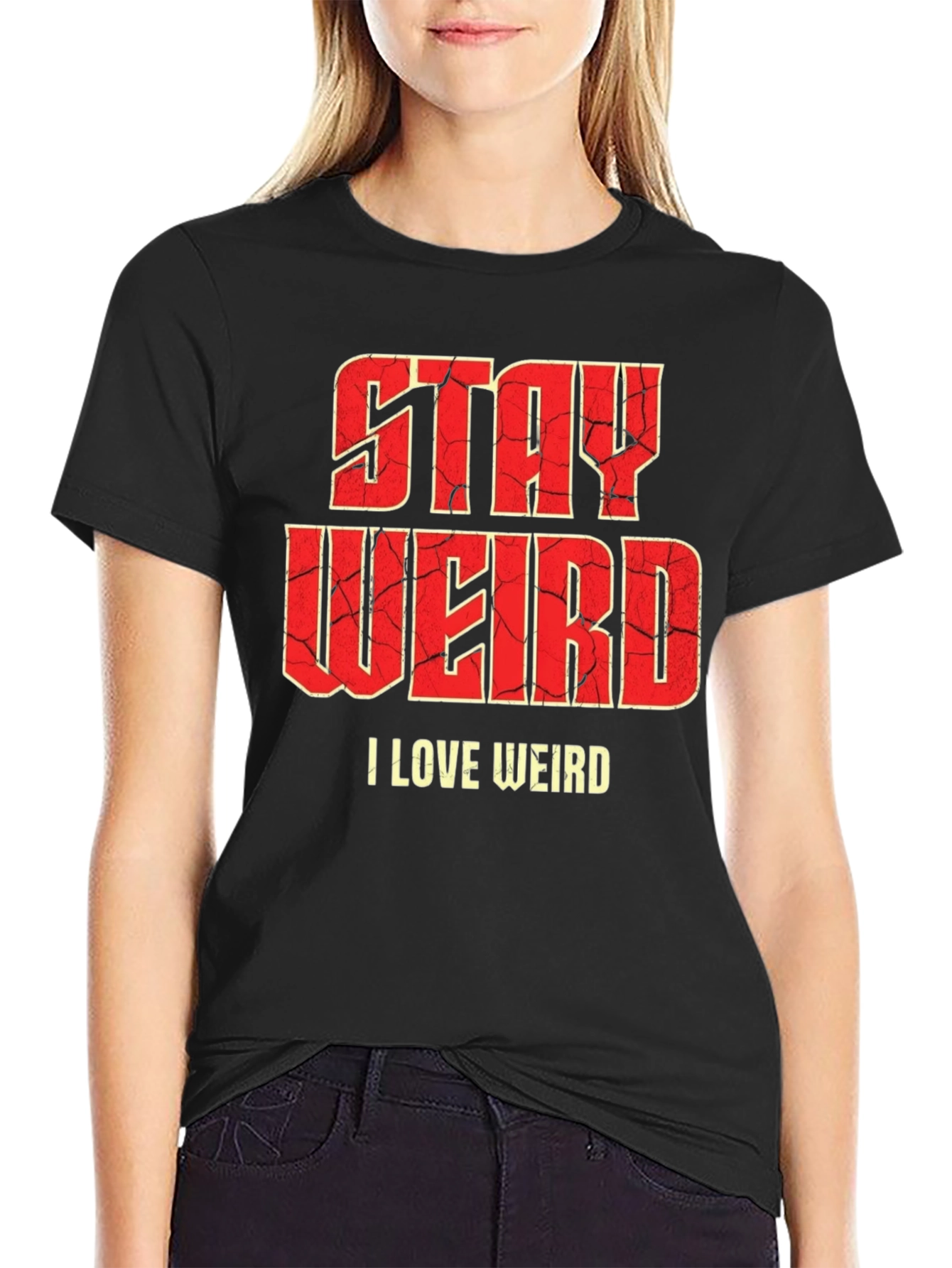 Black Stay Weird Graphic T-Shirt - Funny Slogan Tee view 2