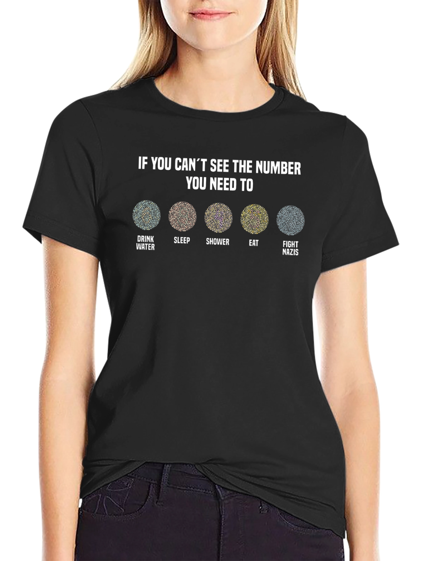 Black Color Blindness Test T-Shirt - Fight Nazis view 2