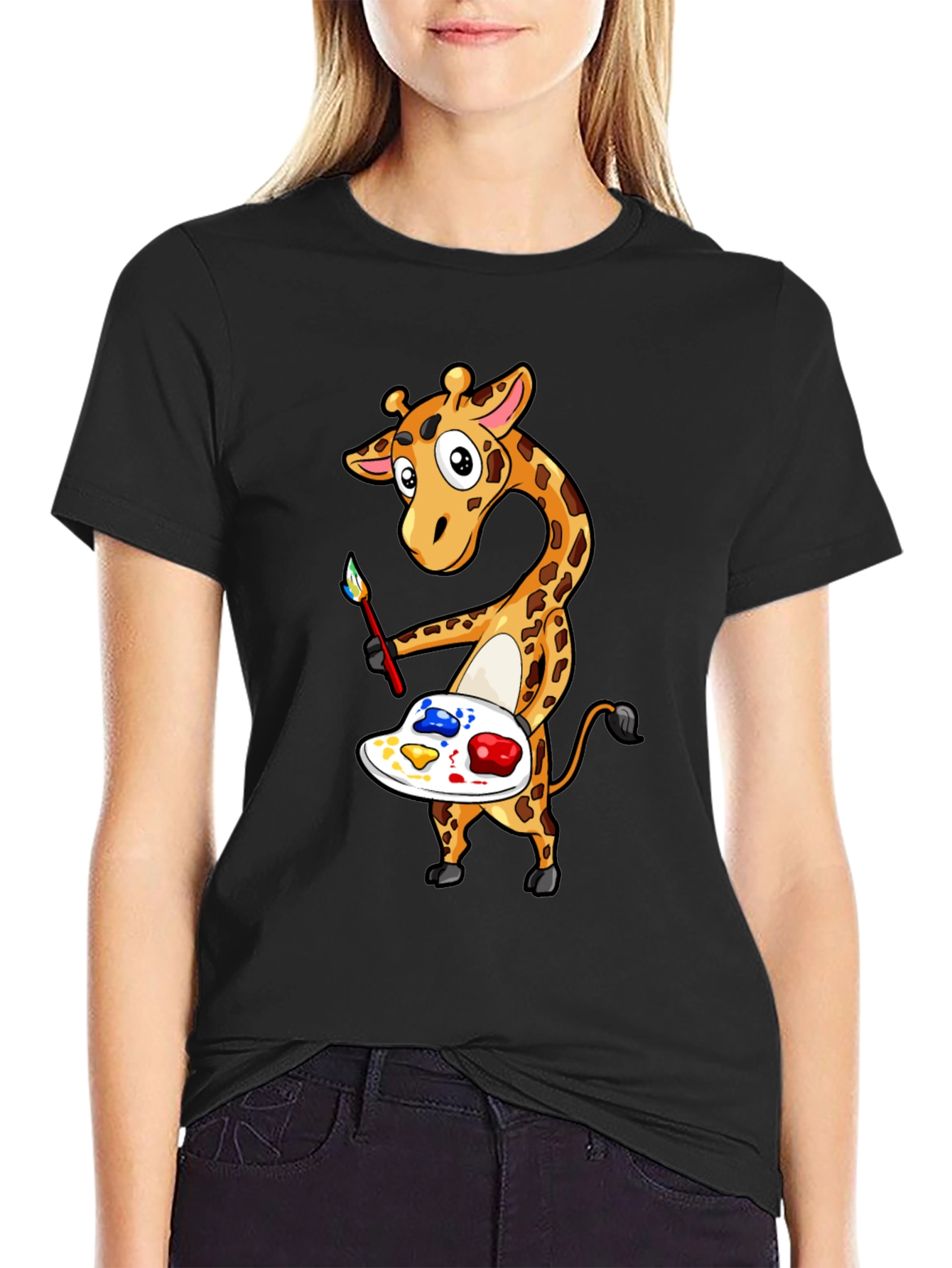 Black Giraffe Artist Graphic Tee - Black view 2