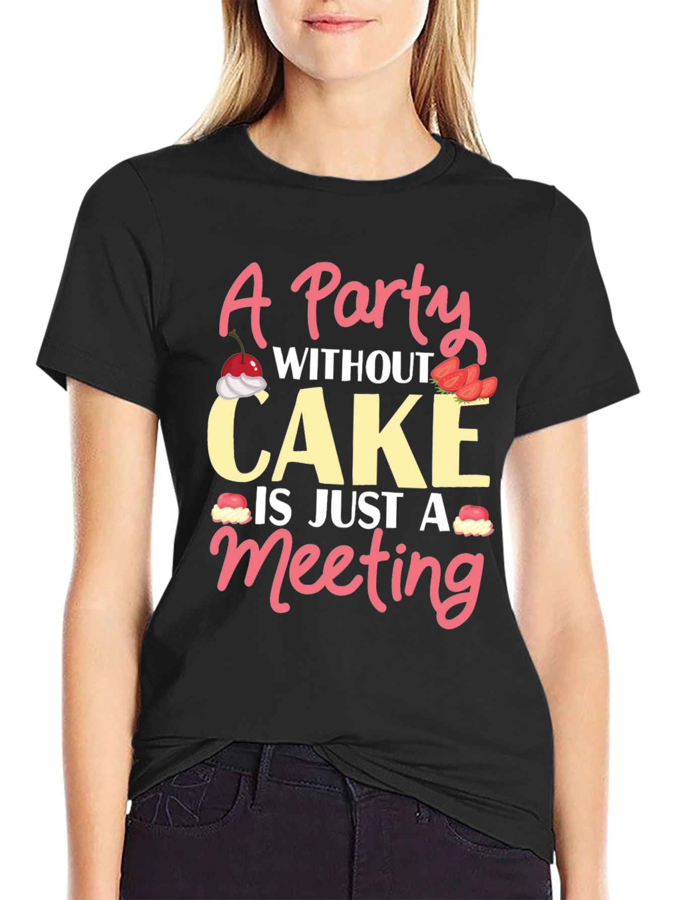 Black Party Without Cake T-Shirt - Funny Graphic Tee view 2