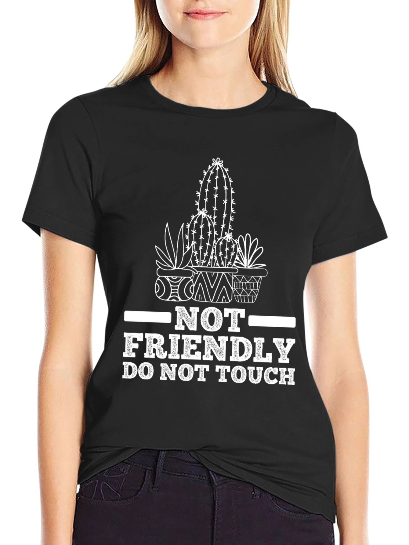 Black Not Friendly Do Not Touch Cactus Graphic Tee view 2