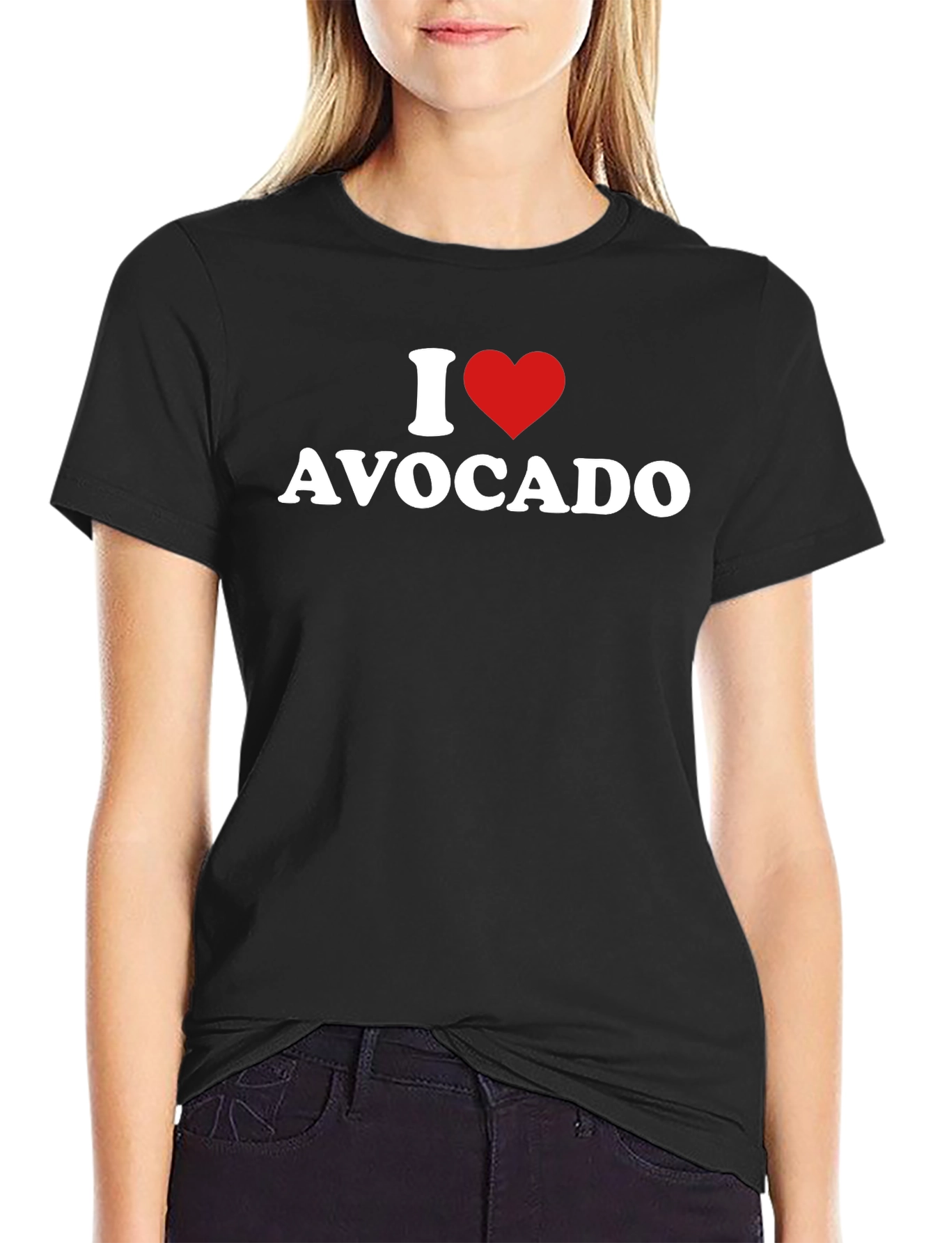 Black I Heart Avocado T-Shirt - Unisex Black Tee view 2