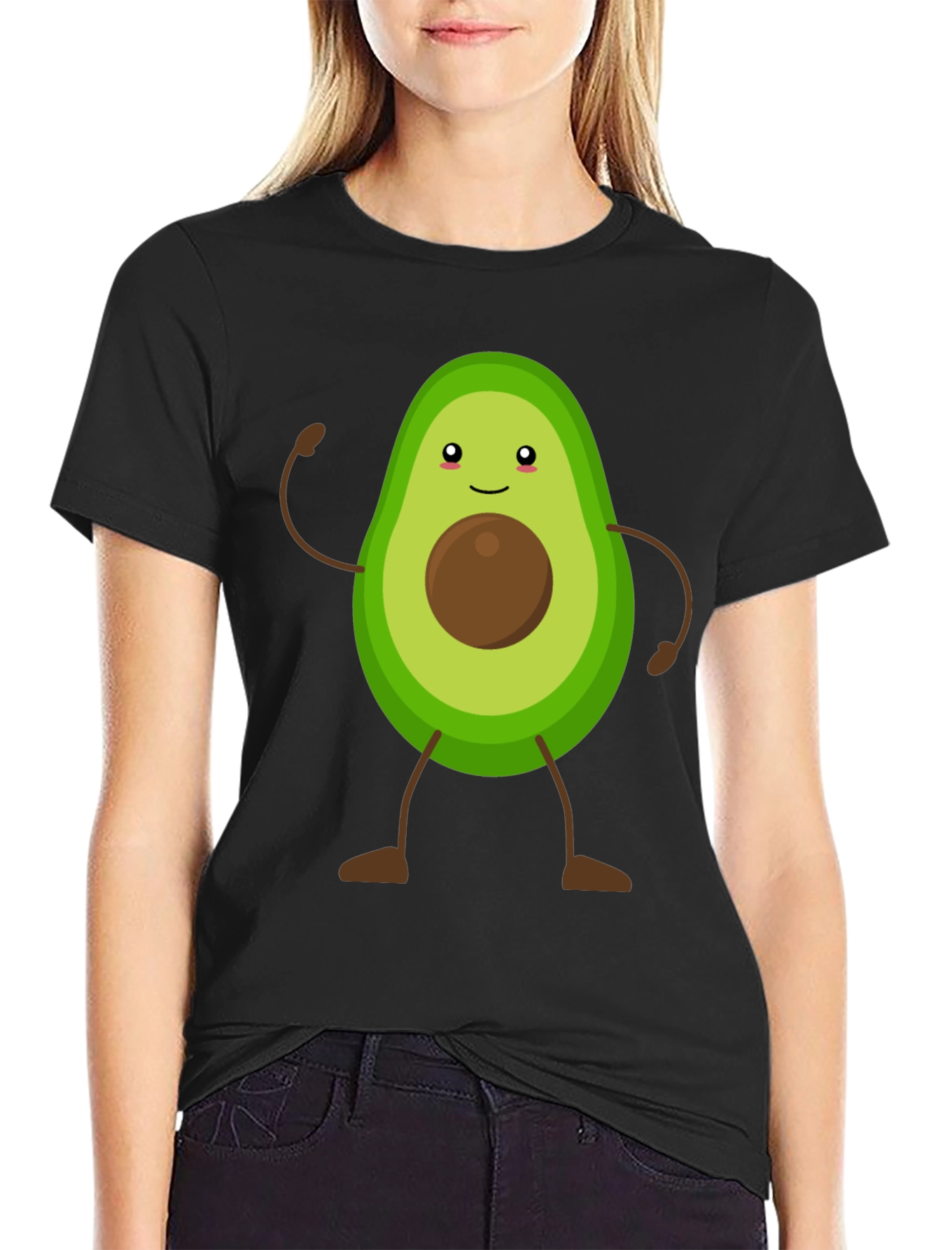 Avocado Cartoon Graphic T-Shirt - Black Casual Tee - 2