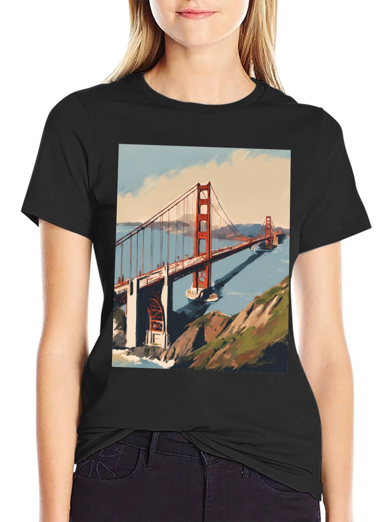 Black Golden Gate Bridge Graphic Tee view 2