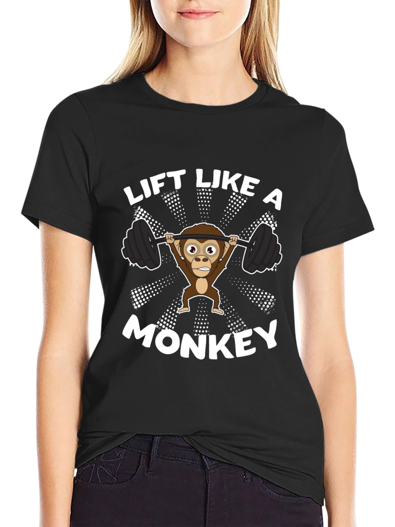Black Lift Like a Monkey T-Shirt - Funny Gym Workout Tee view 2