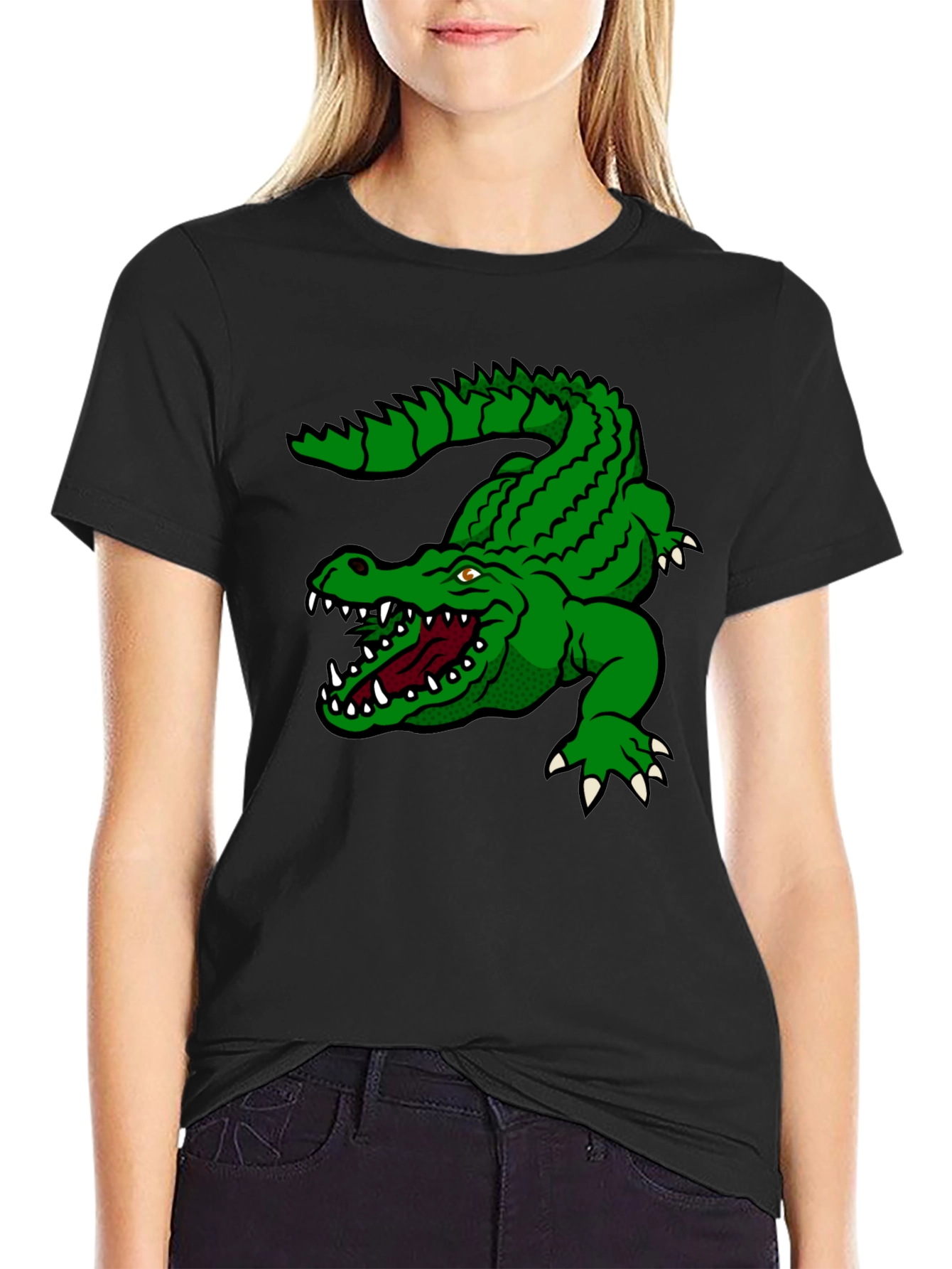 Black Green Alligator Graphic T-Shirt - Bold Style view 2