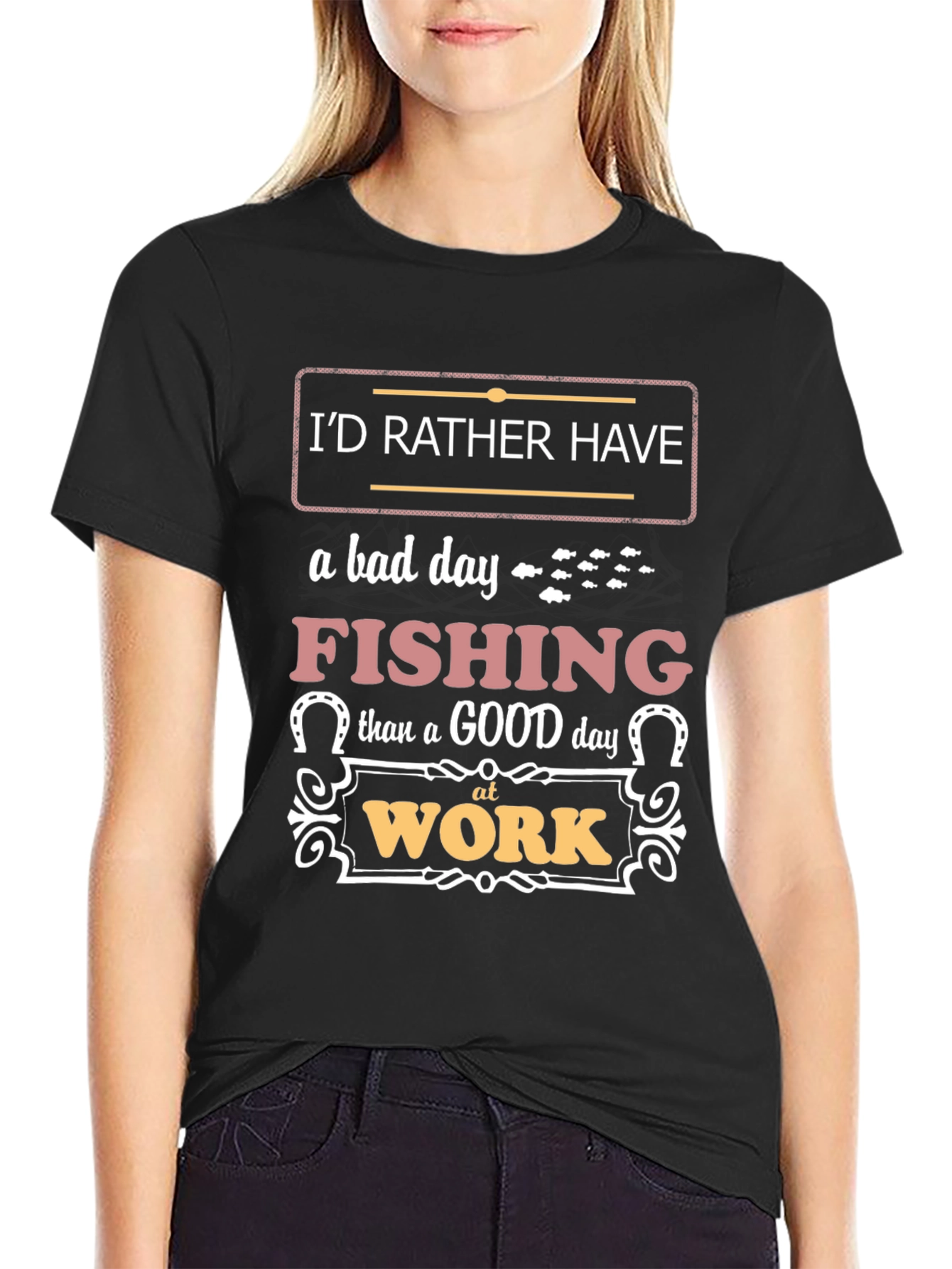 Black Fishing Over Work Graphic Tee view 2