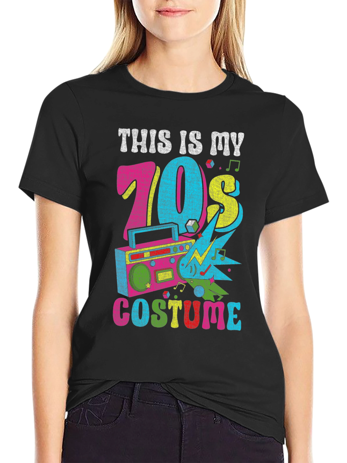 Black Retro 70s Costume T-Shirt view 2
