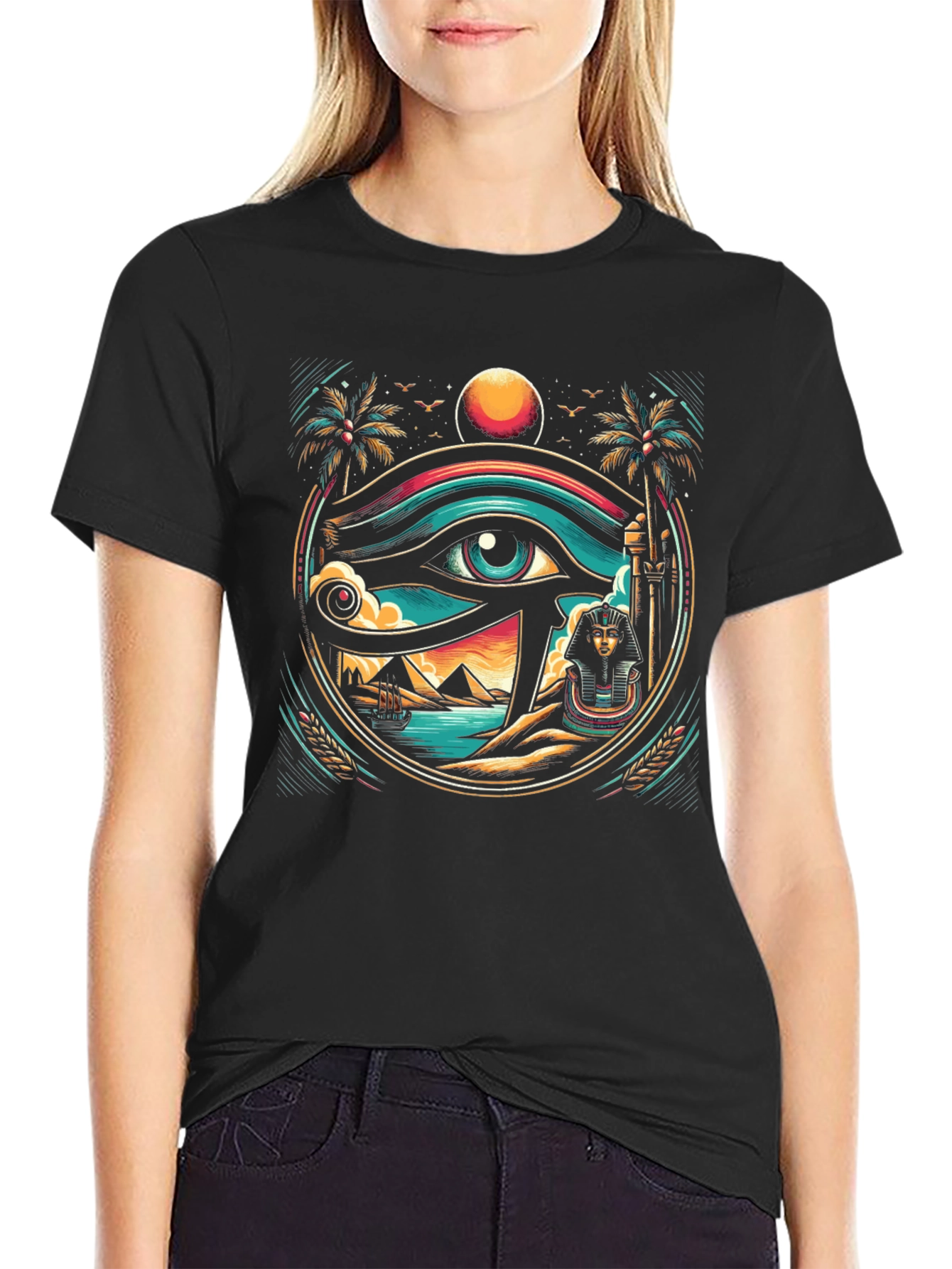 Black Egyptian Eye Graphic Tee - Unique Print Shirt view 2