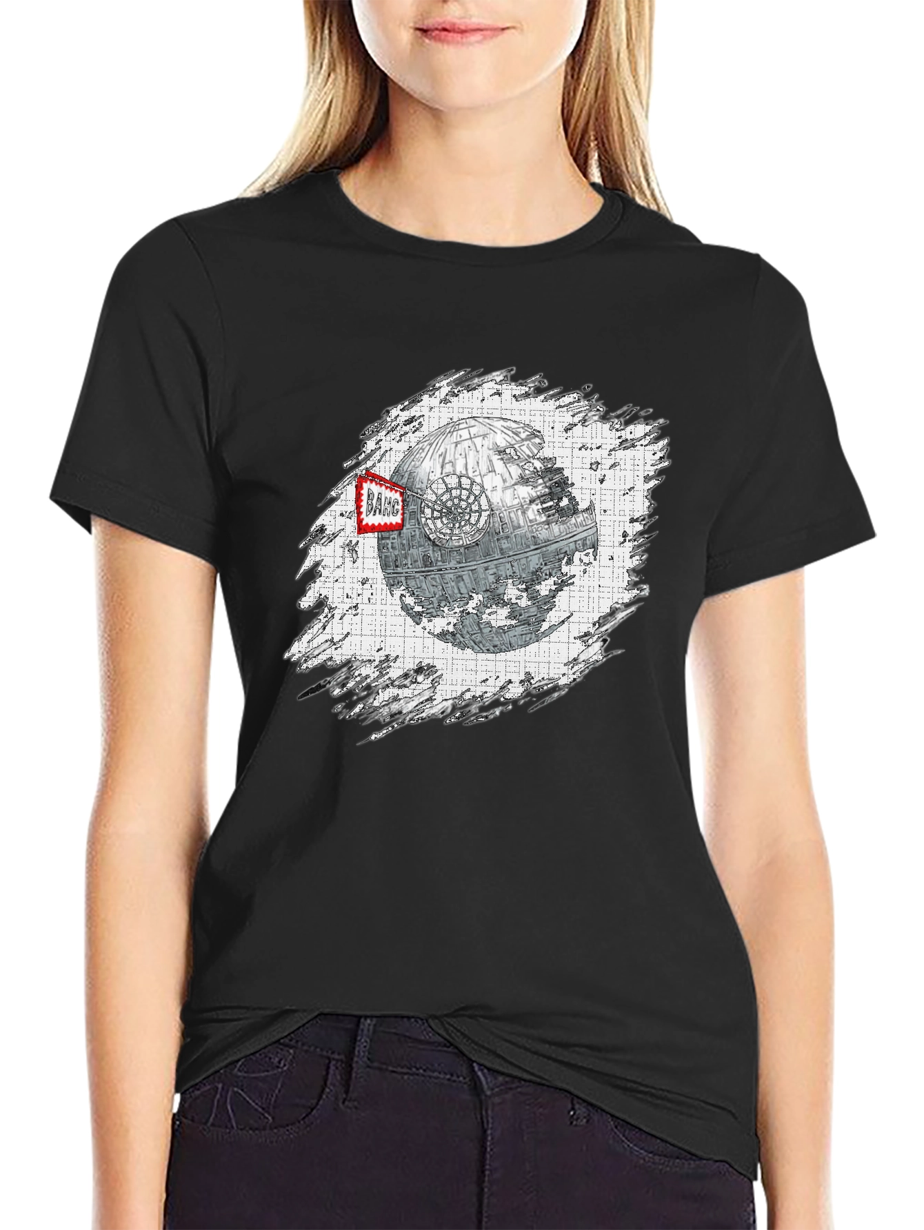 Black Death Star T-Shirt - Sci-Fi Graphic Tee view 2