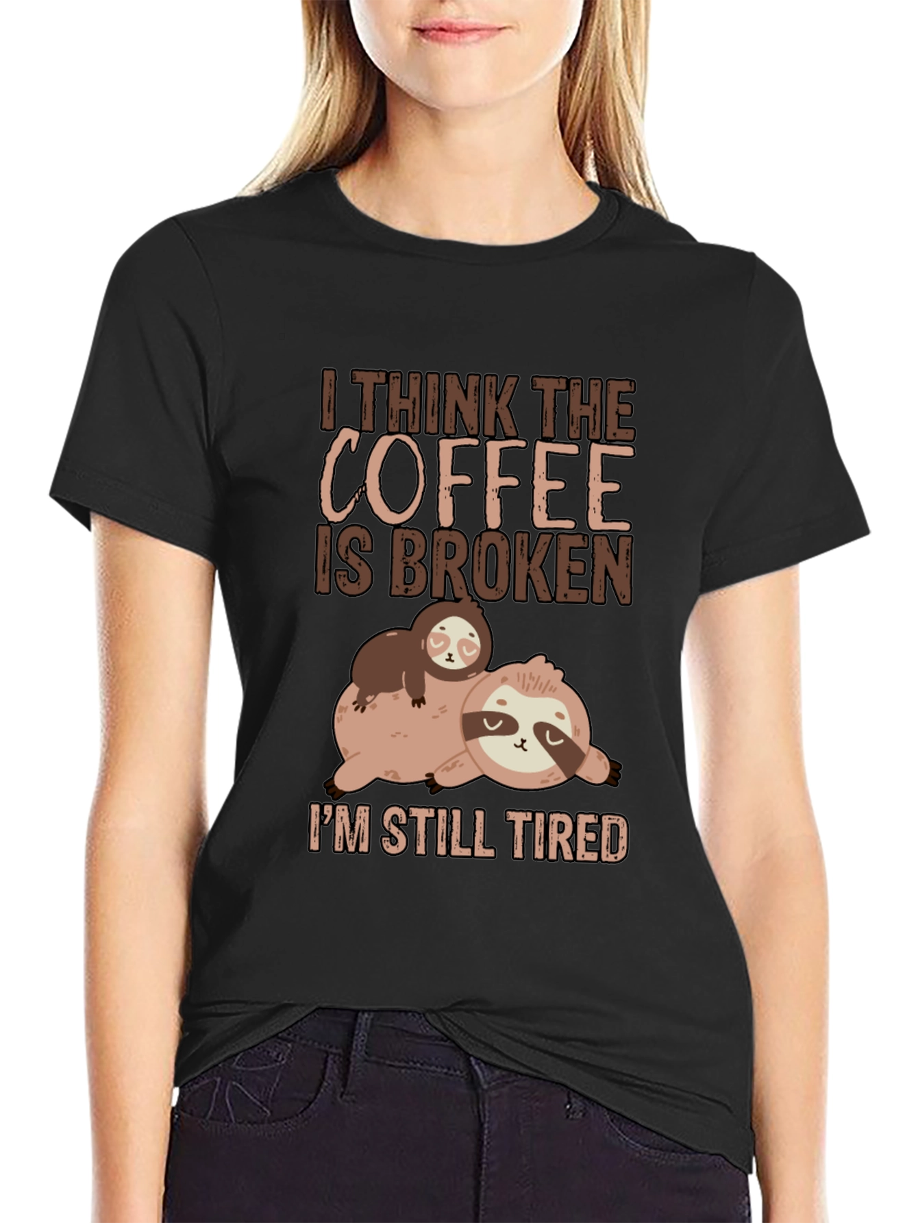 Black Coffee Broken Sloth Graphic Tee view 2