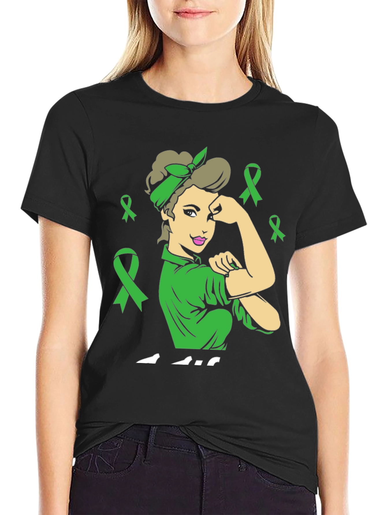 Black Empowered Woman Green Ribbon T-Shirt view 2