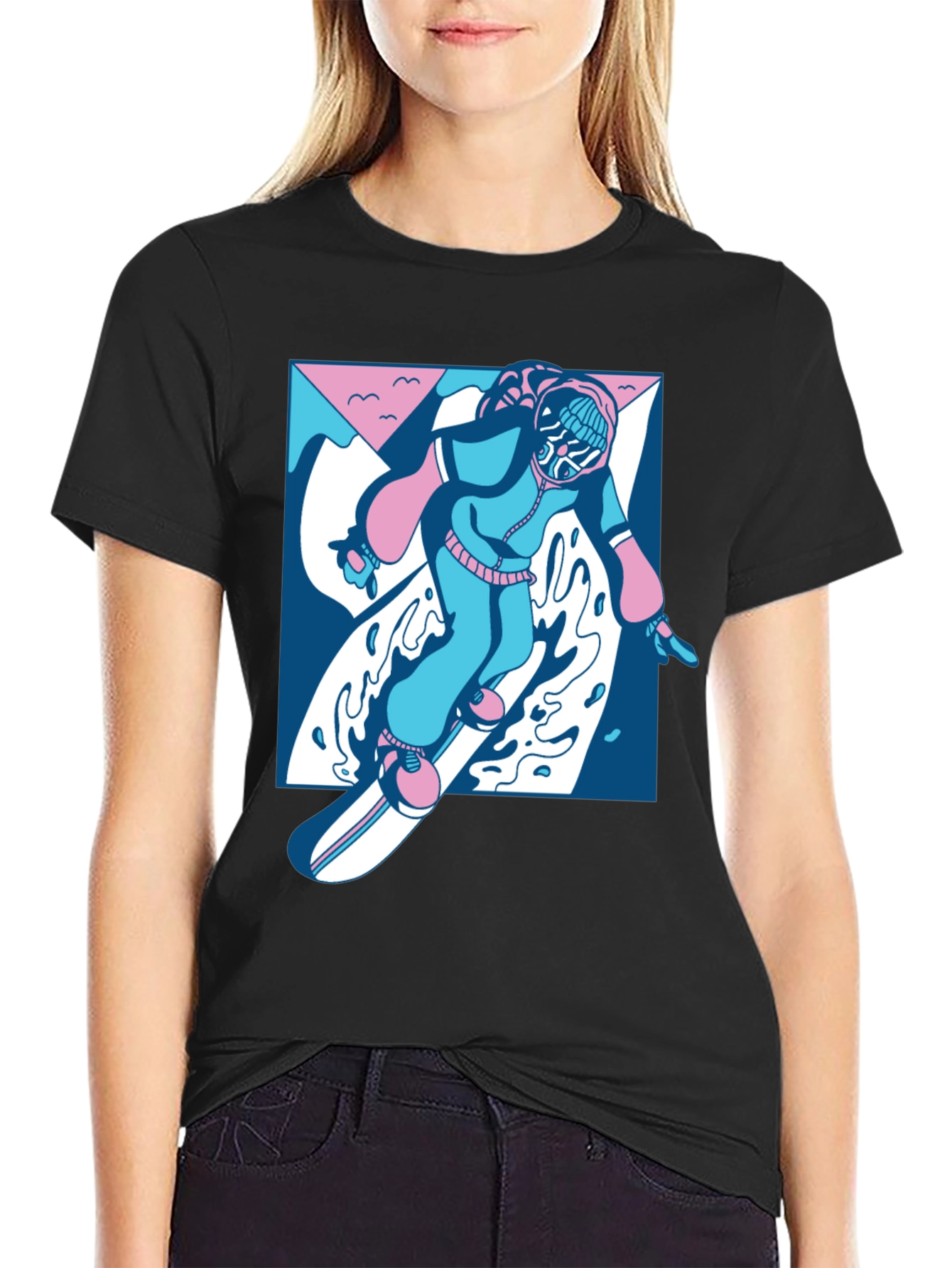 Black Retro Snowboarder Graphic Tee - Black view 2