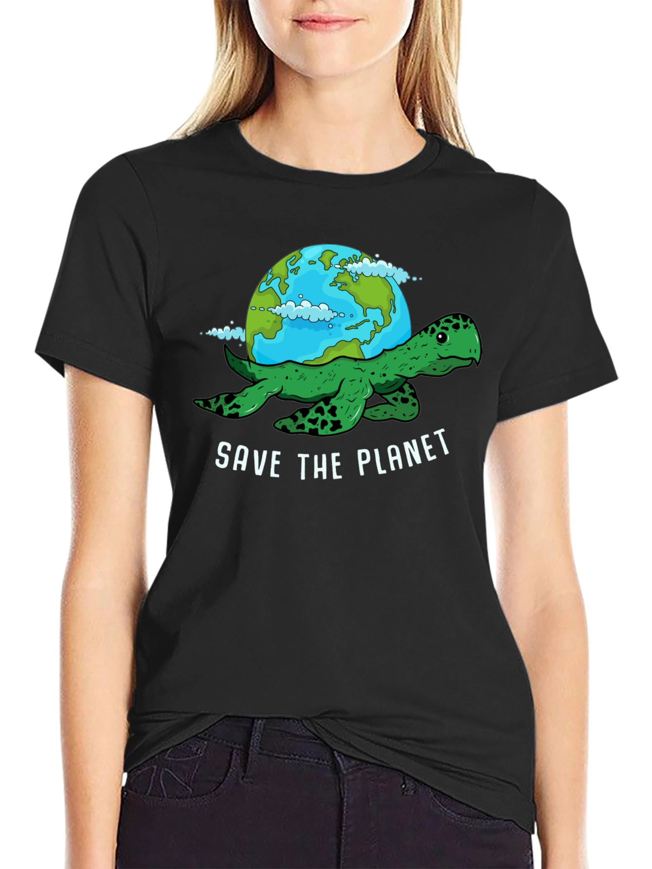 Black Save the Planet Turtle Graphic Tee view 2