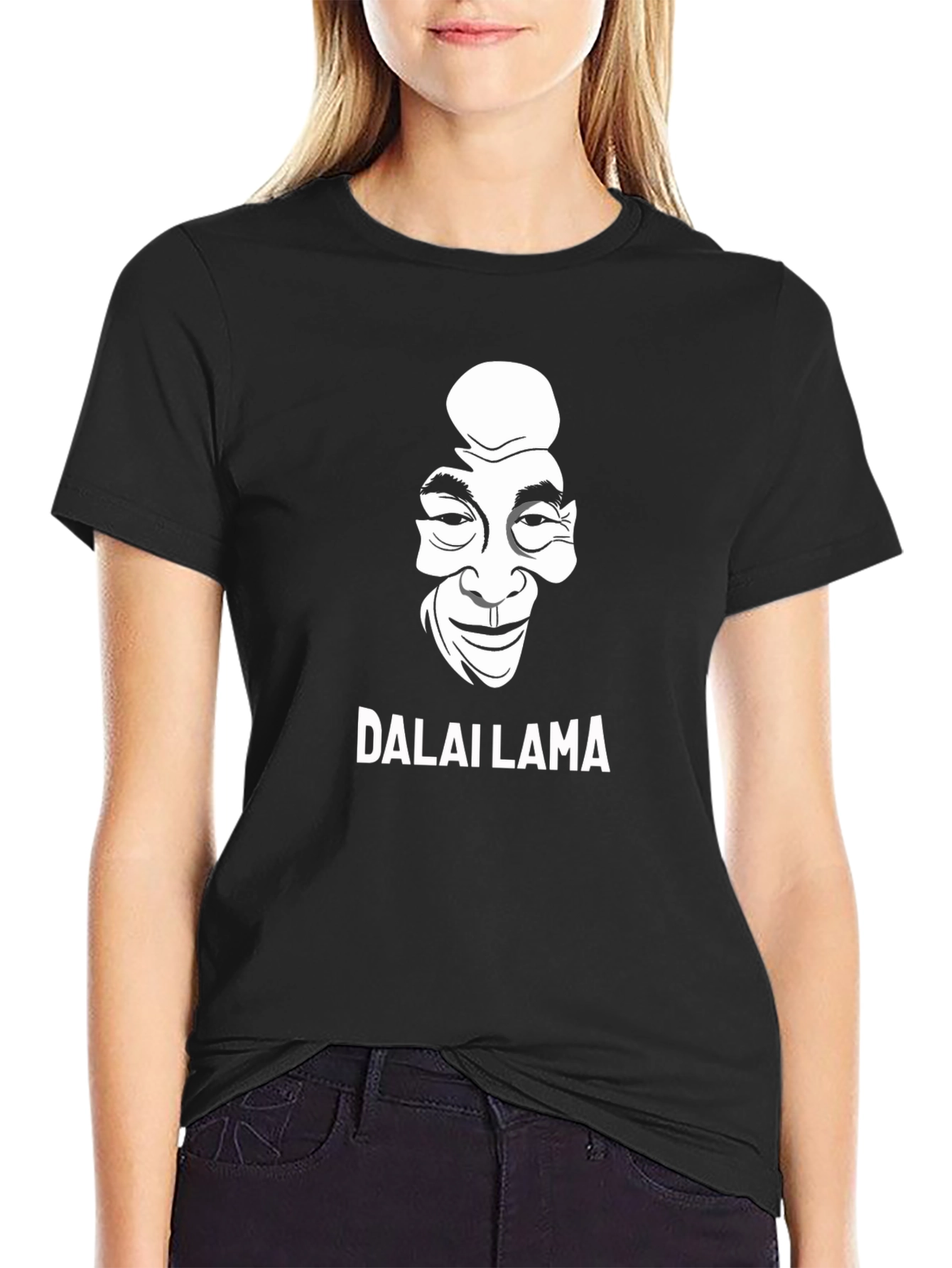 Black Dalai Lama Graphic Print Black T-Shirt view 2