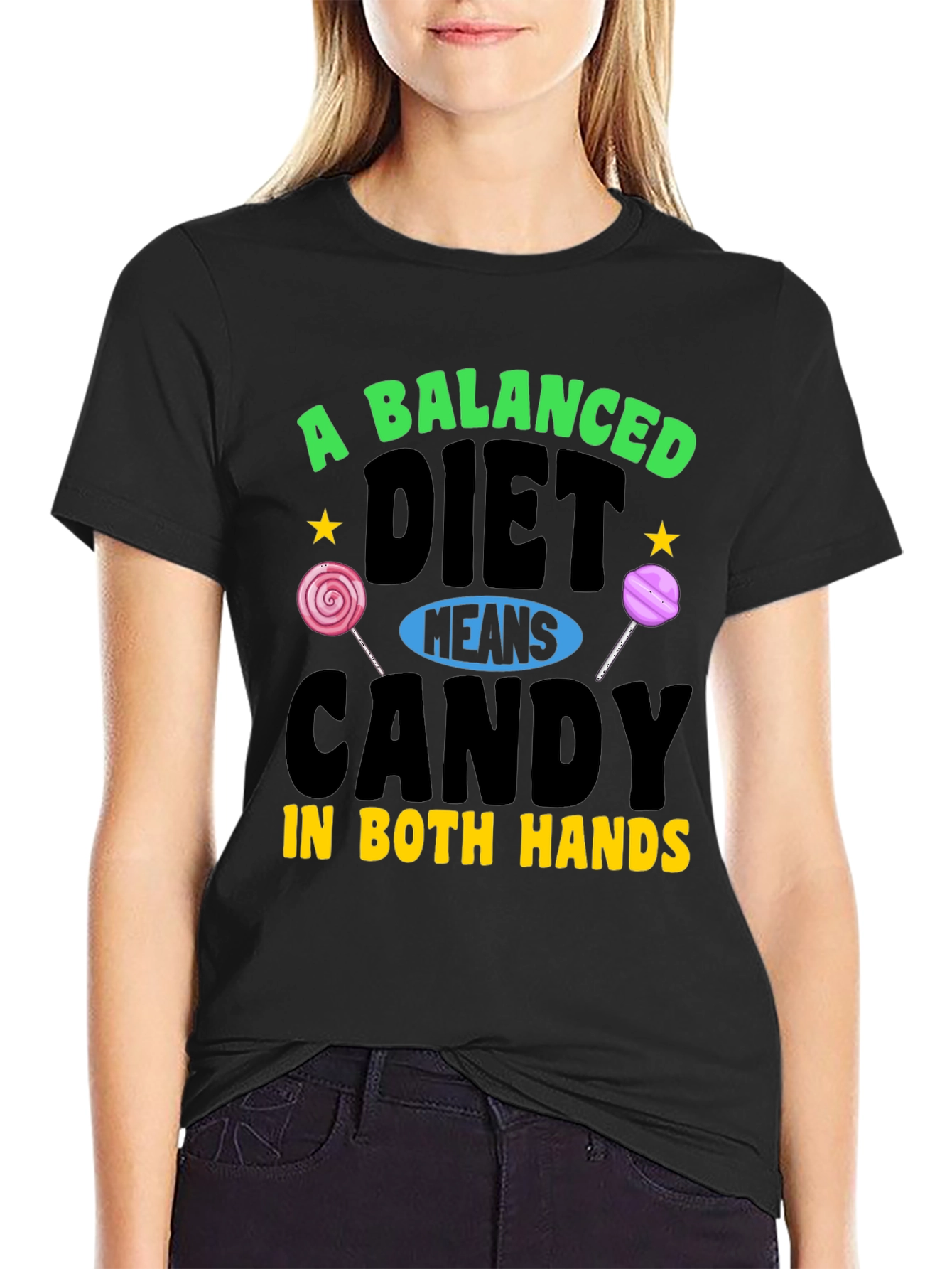 Black Balanced Diet Candy T-Shirt, Funny Graphic Tee view 2
