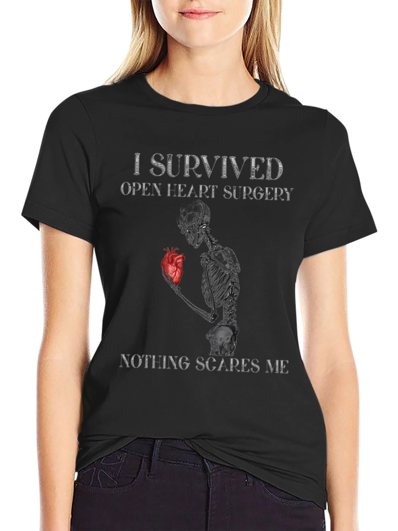 Black I Survived Open Heart Surgery Graphic Tee view 2