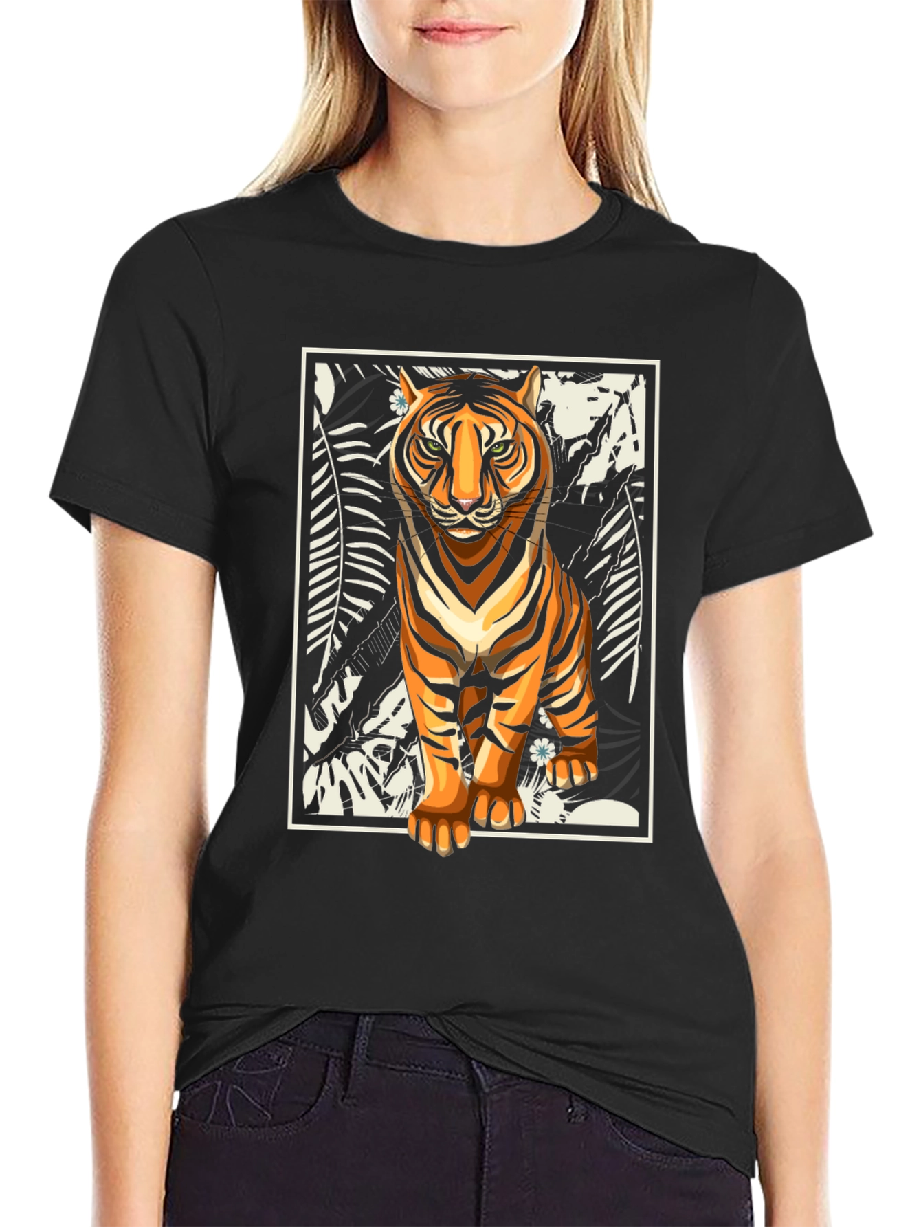 Black Tiger Graphic Print Black T-Shirt view 2