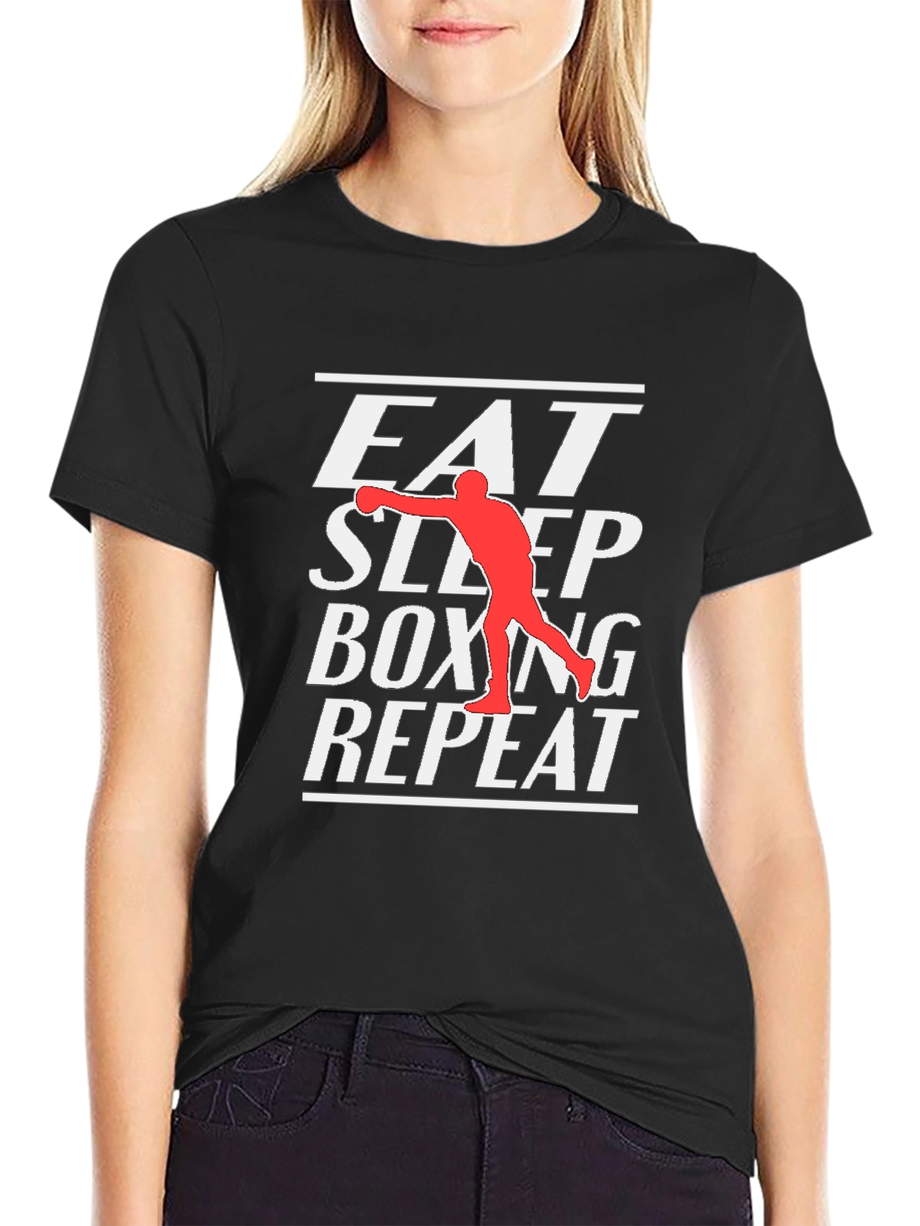 Black Eat Sleep Boxing Repeat Graphic T-Shirt view 2