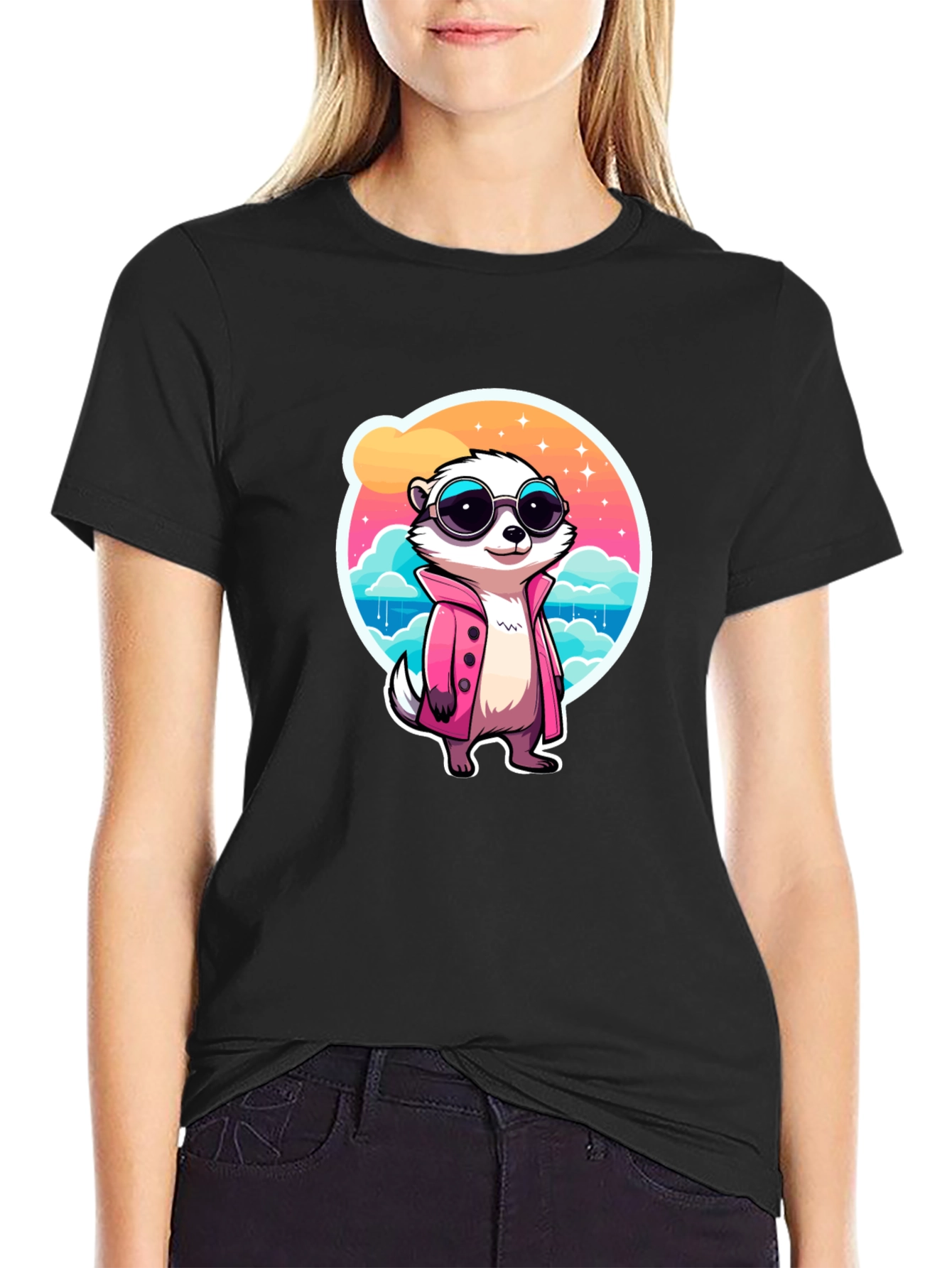 Black Cool Meerkat Graphic Tee view 2